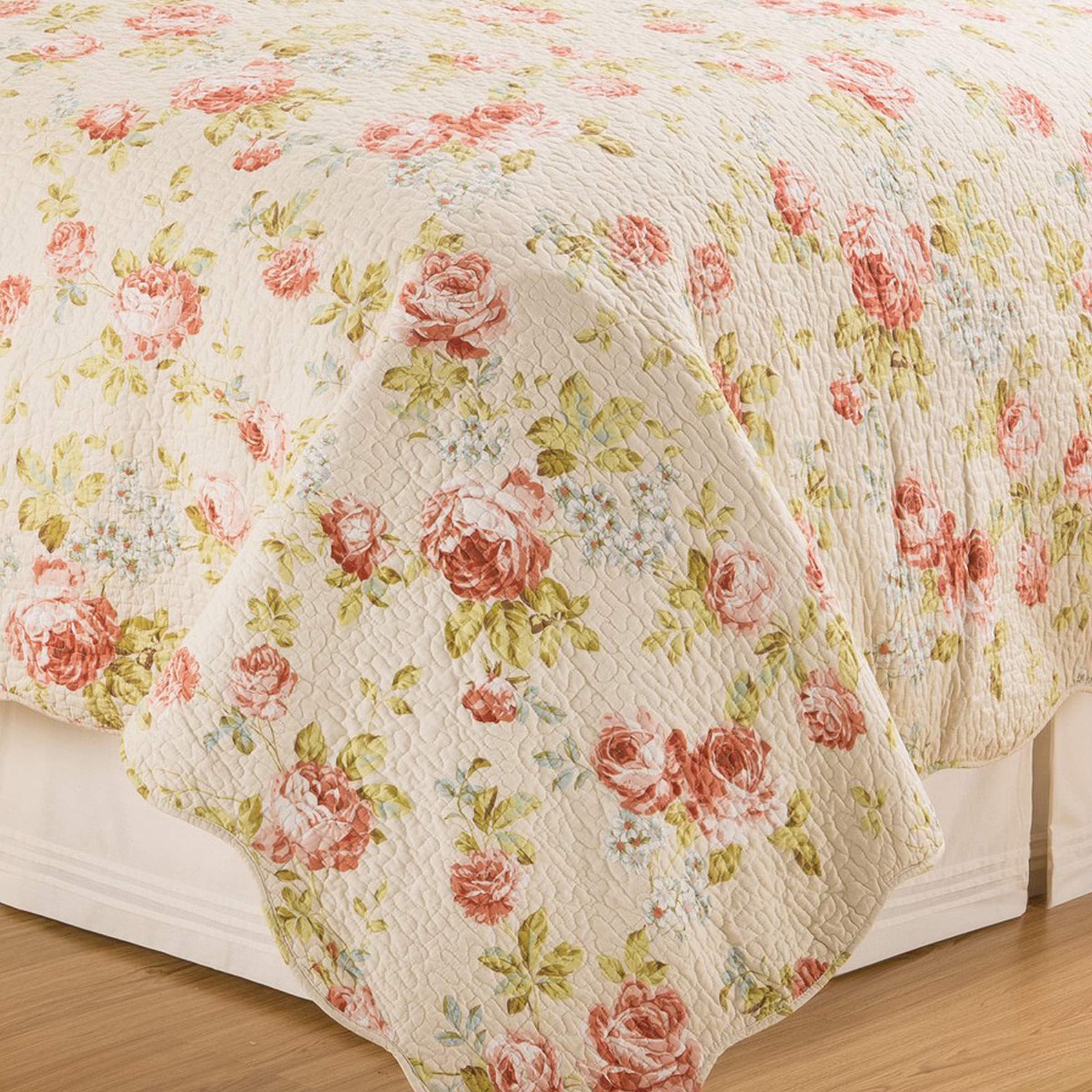Whitney Floral Reversible Quilt Set - Full/Queen Size, Lightweight & Machine Washable Bedspread Coverlet in Beige - Perfect for Spring & Summer Bedding, Guest Rooms, and Cozy Home Decor