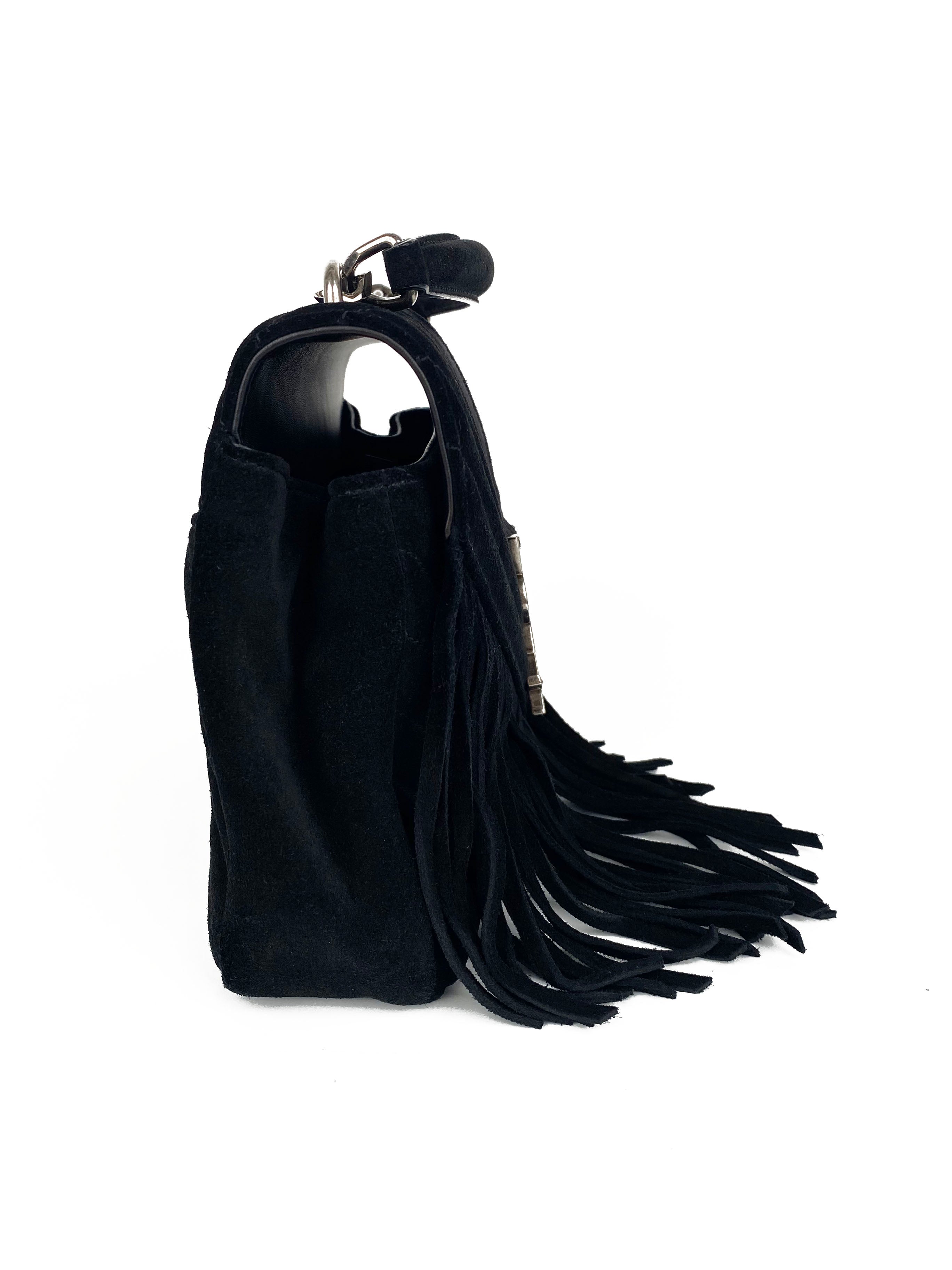 Saint Laurent Black Suede Fringe Shoulder Bag for Women | Luxury Designer Crossbody Purse | Perfect for Evening Parties, Date Nights & Special Occasions