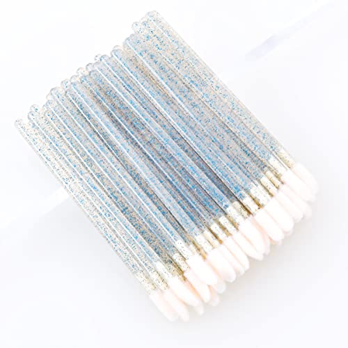 50 Pcs Disposable Lip Brush & Eyelash Makeup Brushes Set - Lash Extension Mascara Applicator & Lipstick Wands - Crystal Blue - Perfect for Professional Makeup Artists & DIY Beauty Enthusiasts at Home or Salon
