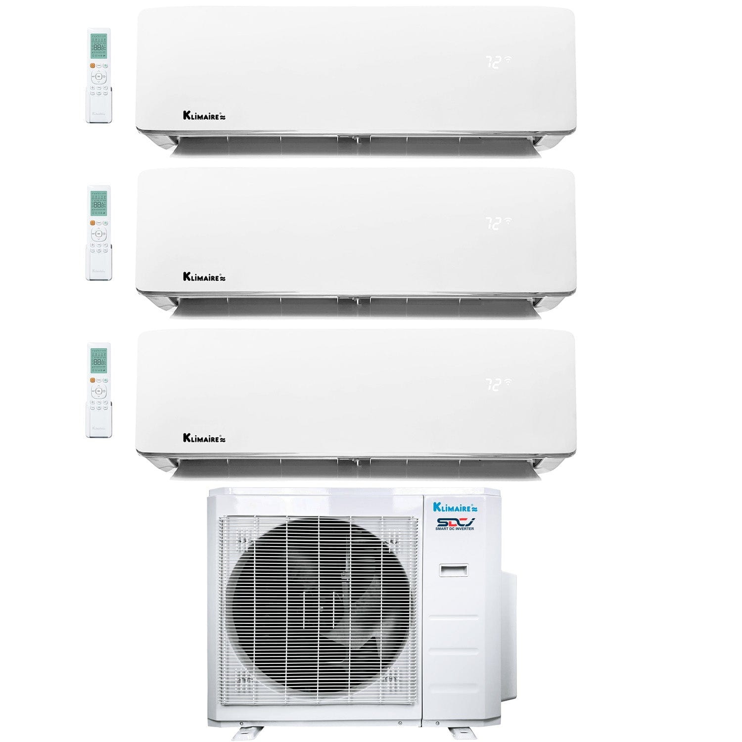3 Zone Klimaire 24.6 SEER2 Multi Split Wall Mount Air Conditioner Heat Pump System - 12K+12K+12K BTU - Energy Efficient Inverter HVAC for Home & Office Cooling and Heating
