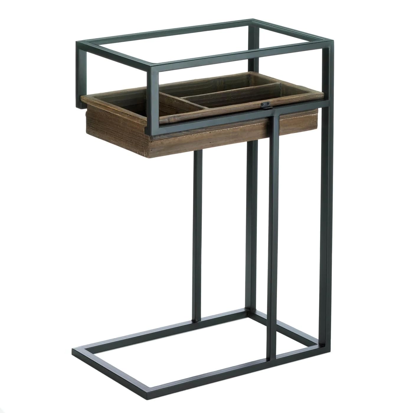 Industrial Accent Side Table with Glass Top & Pull-Out Drawer - Modern Living Room, Bedroom, Office Furniture for Home Decor & Storage Solutions