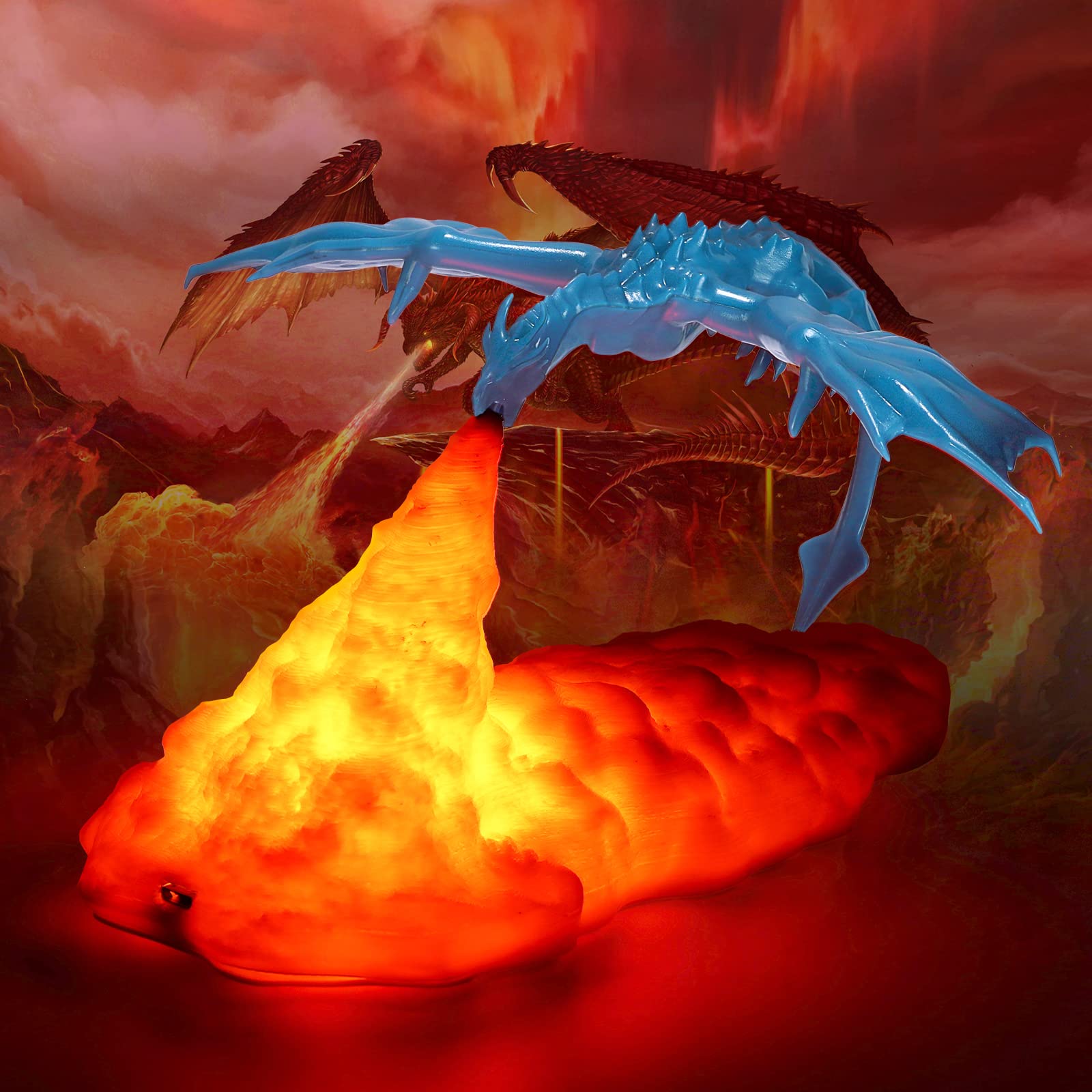YChoice365 3D Printed Fire Breathing Dragon Night Light - USB Rechargeable Dungeons & Dragons LED Lamp for Boys Room Decor | Perfect for Gaming Setup, Bedside Lighting & Fantasy Themed Gifts