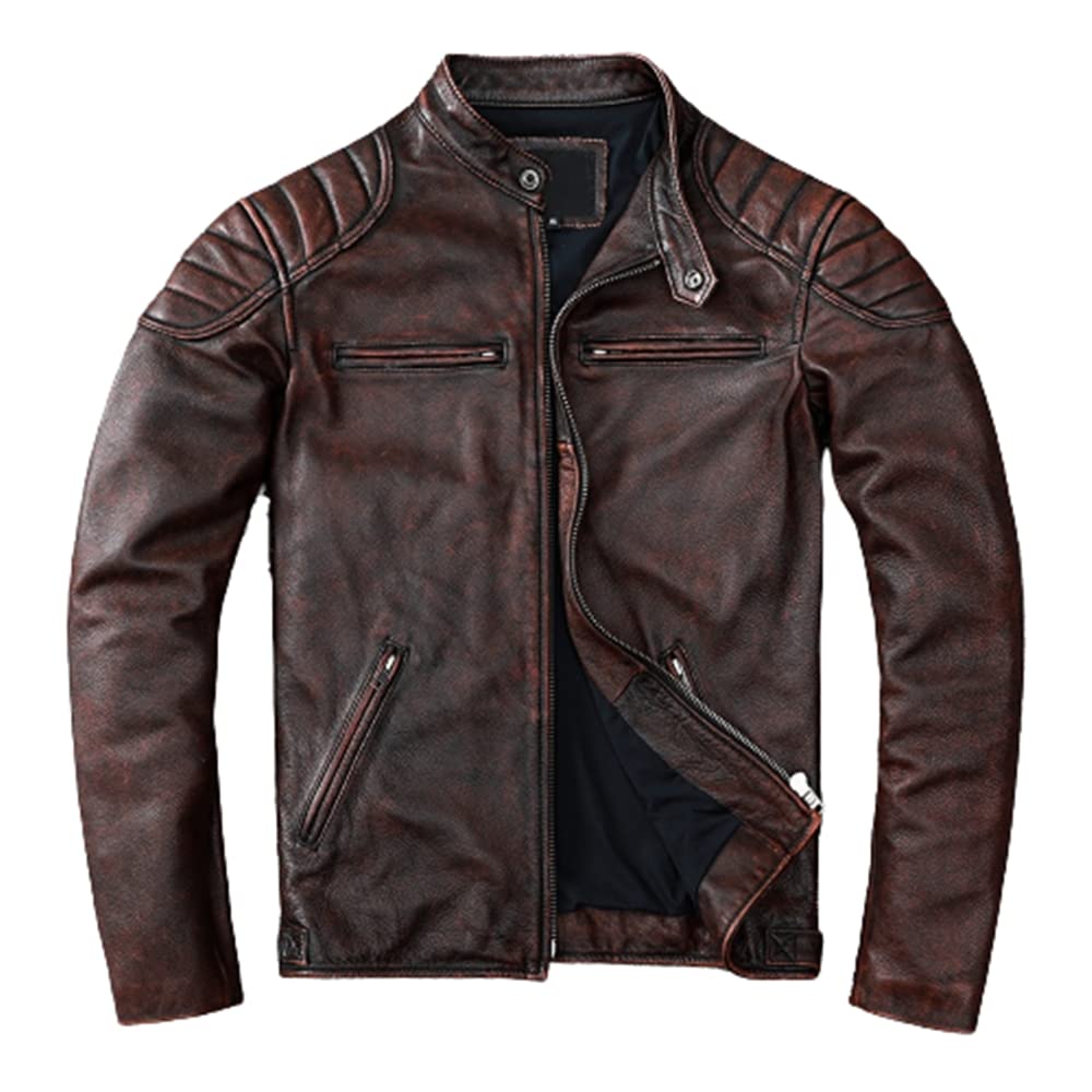 Vintage Motorcycle Jacket for Men - Classic Cafe Racer Biker Jacket - Retro Leather Jacket for Motorcycle Riding & Urban Fashion (Perfect for Spring/Summer Riding & Casual Streetwear)