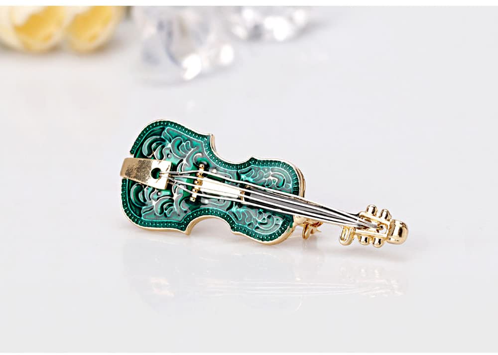 Elegant Green Mini Violin Brooch Pin for Women - Handmade Enamel Lapel Pin, Fashion Jewelry Accessory for Dresses, Weddings, Christmas & Mother's Day Gifts | Perfect for Formal Events, Parties & Special Occasions