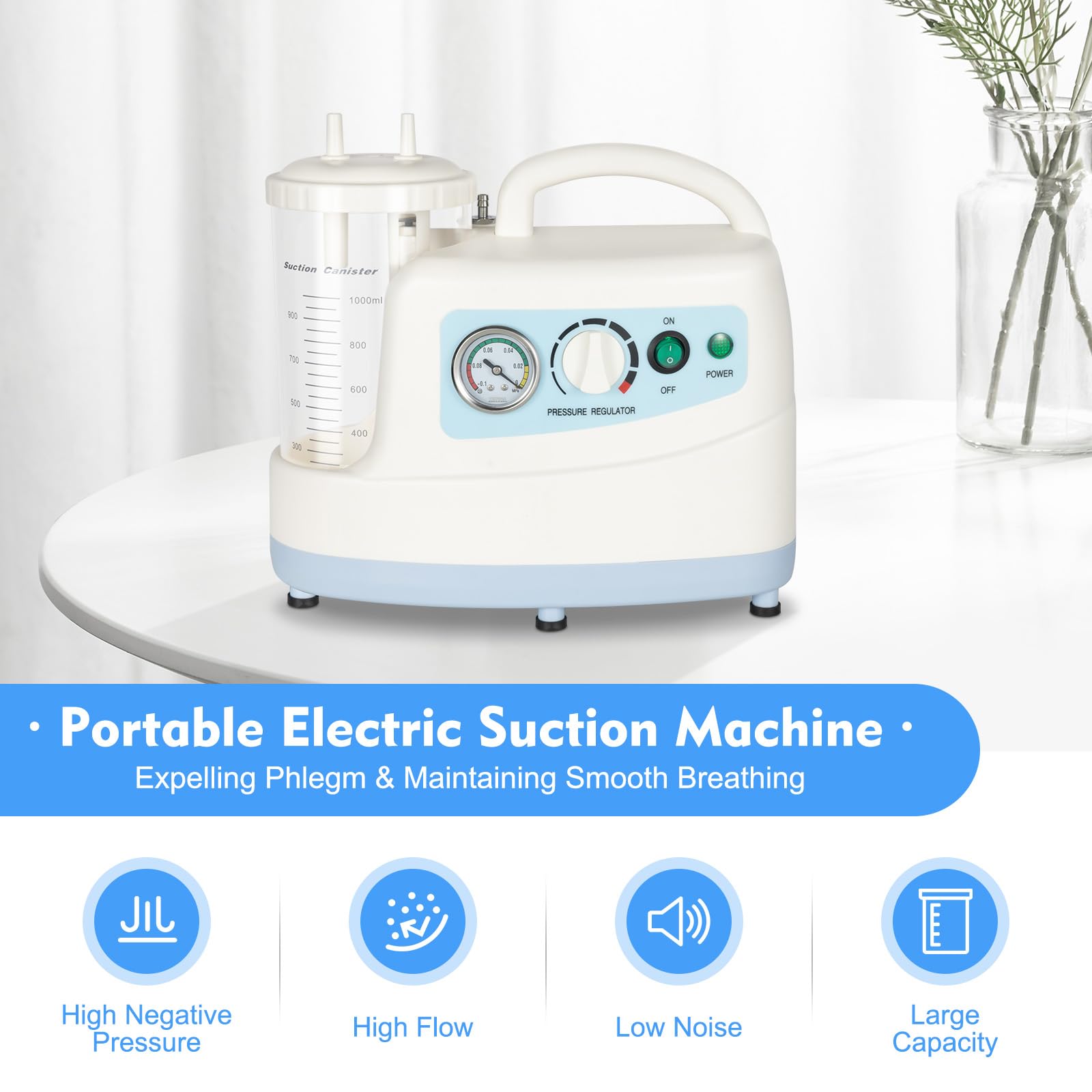 Portable Suction Machine for Home Use - Low Noise Electric Vacuum Pump for Adults & Pets - 110V 1000ml Oral Mucus & Veterinary Suction Device - Ideal for Home Care, Medical Emergencies, and Pet Health