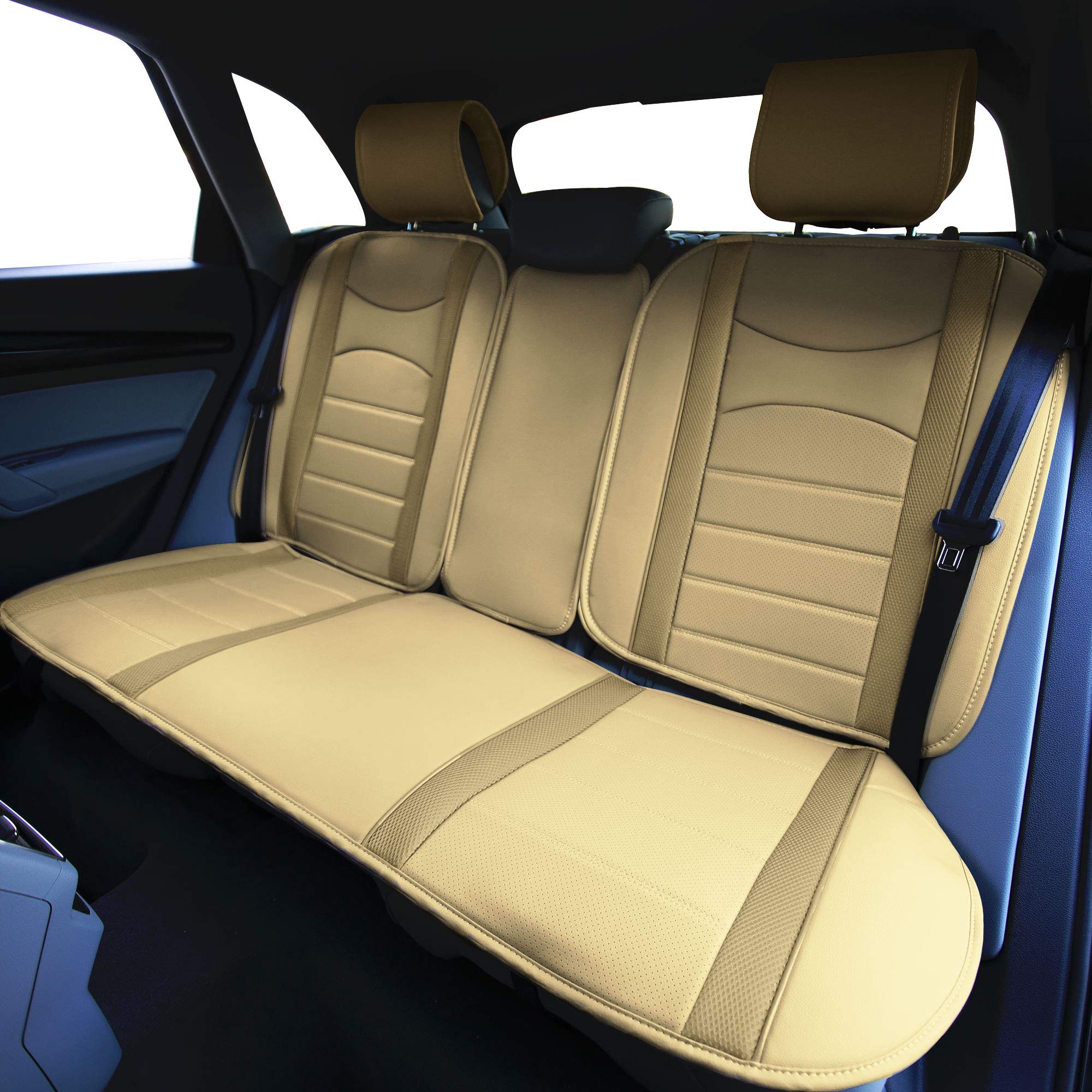 FH Group Universal Fit Car Seat Covers - Neo-Blend Leatherette Split Design, Waterproof Beige Faux Leather Cushions for Cars, Trucks & SUVs | Perfect for Road Trips, Daily Commutes & Pet Protection
