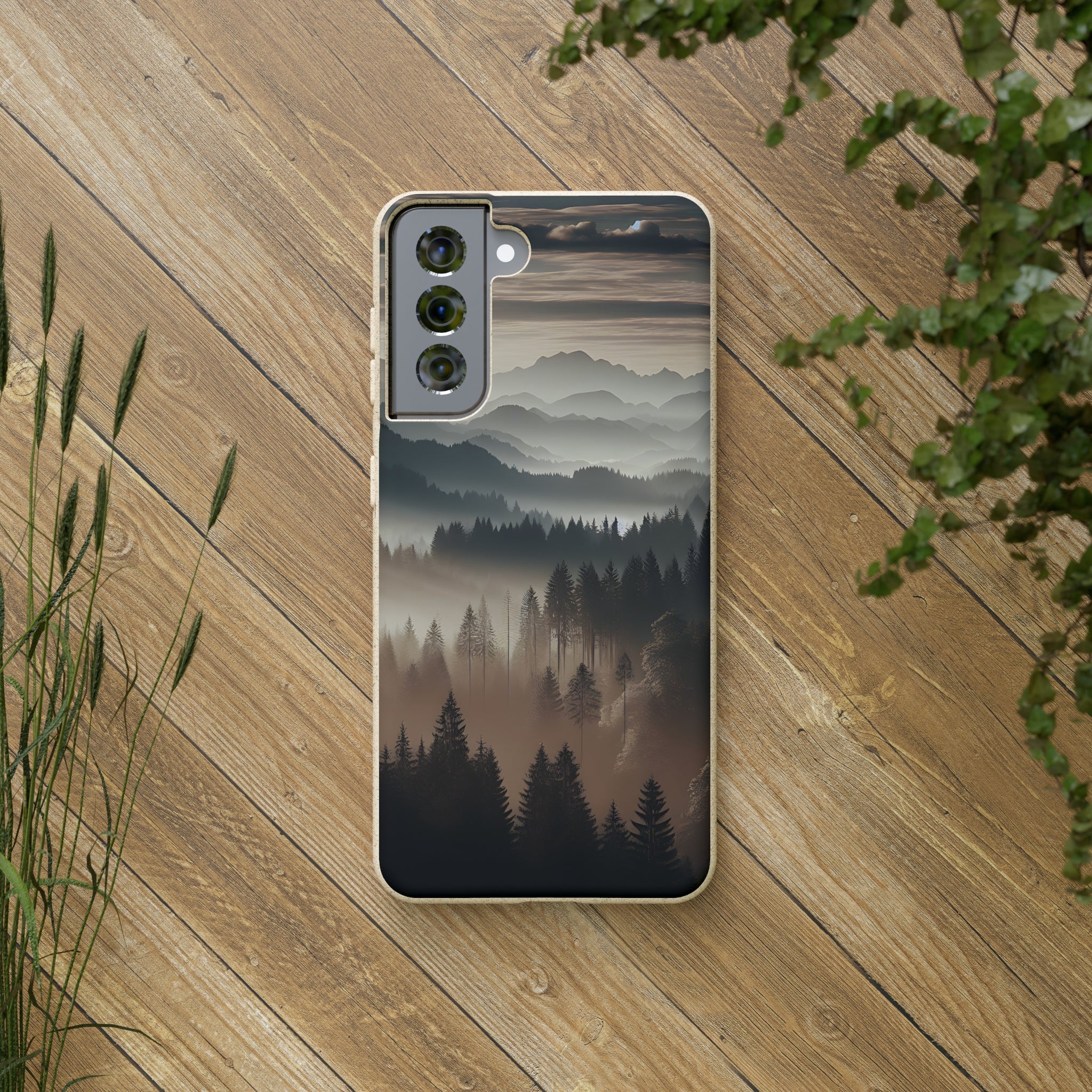 Eco-Friendly Biodegradable Phone Case - Sustainable Compostable Smartphone Cover with Mountain Tree Cloud Scenic Design | Perfect for Outdoor Enthusiasts & Nature Lovers