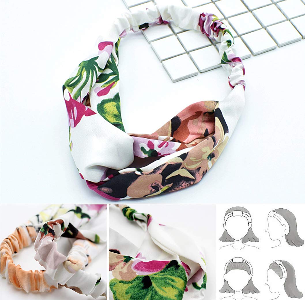 10 Pack Boho Headbands for Women - Criss Cross Elastic Head Wraps Floral Hair Bands - Stylish Hair Accessories for Yoga, Running, Workouts & Everyday Fashion