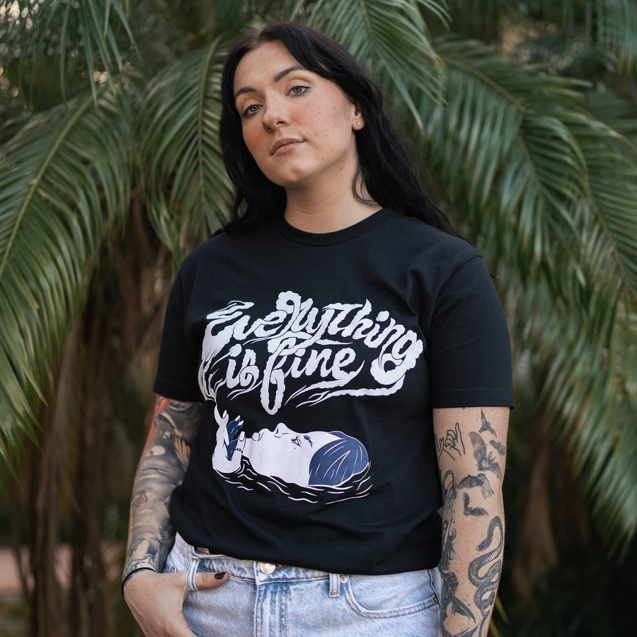 Women's Everything Is Fine Boyfriend Fit T-Shirt - Black | Casual Comfort Tee for Everyday Wear, Lounge & Outings