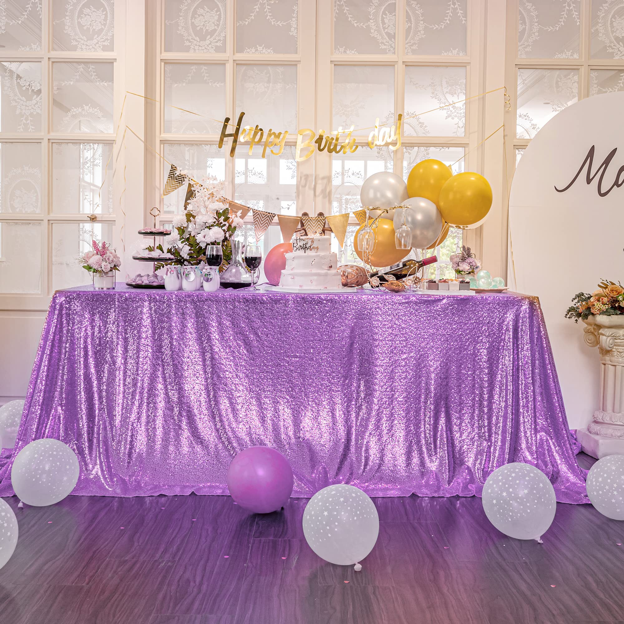 Kirsooku Light Purple Sequin Tablecloth - 50x50 Inch Glitter Sparkly Iridescent Shimmer Square Table Cover for Birthday Party, Halloween, Wedding Decorations | Perfect for Holiday Celebrations, Dinner Parties & Special Events