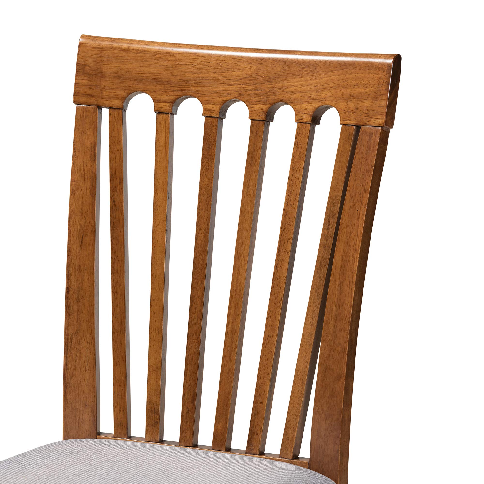 Baxton Studio Minette 2-Piece Dining Chair Set - Grey Fabric Upholstered with Walnut Brown Wood Finish - Modern Kitchen & Dining Room Furniture for Home Decor