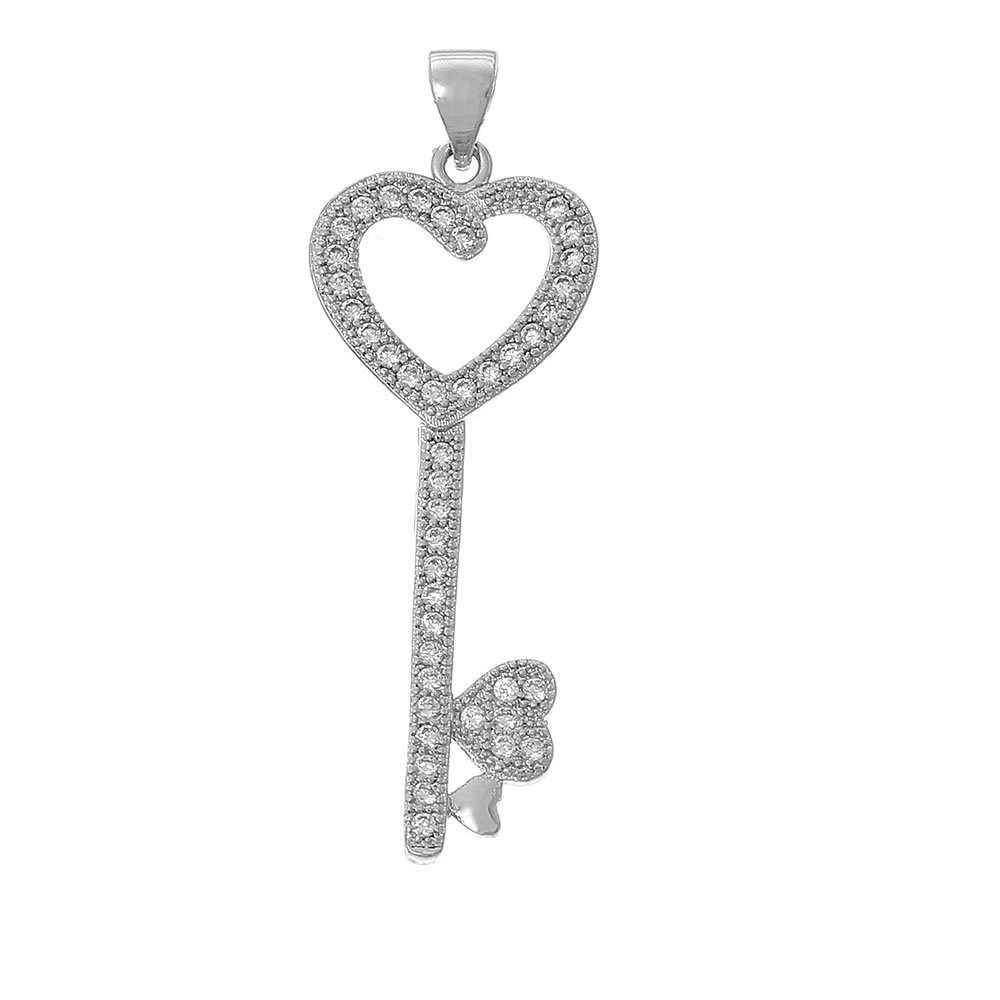 Sparkling Heart Key Pendant Necklace - Elegant Jewelry for Women, Valentine's Day Gift, Party & Date Night Accessory
