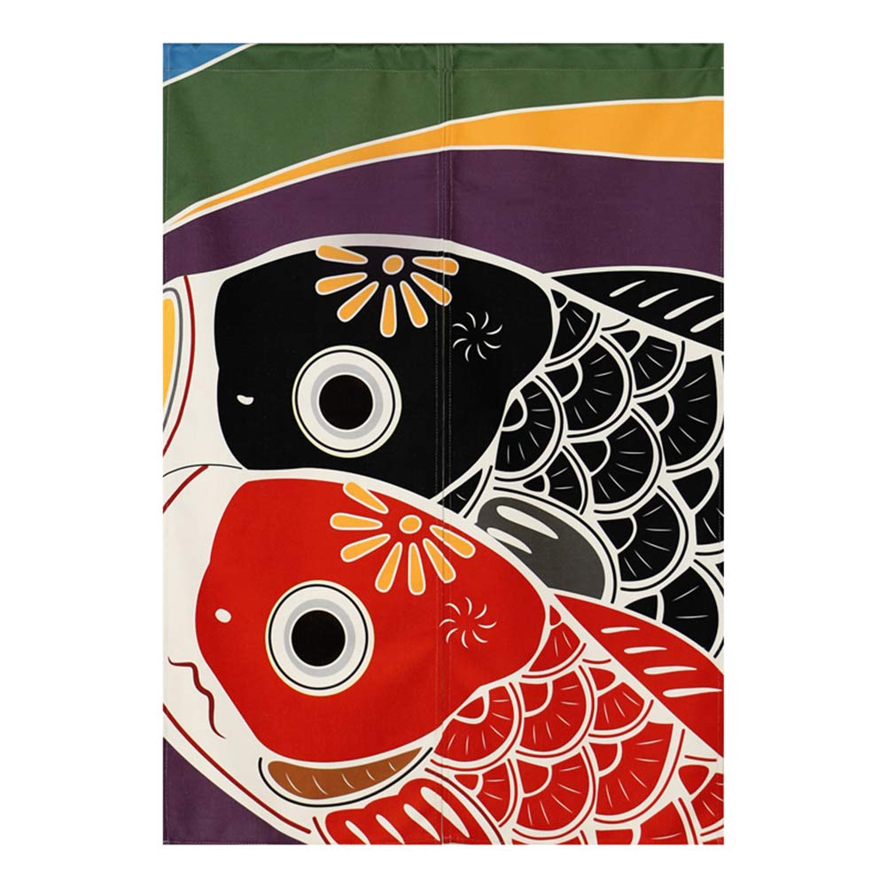Japanese Ukiyoe Carp Fish Noren Door Curtain - Traditional Room Divider & Home Decor, 33 x 59 Inches - Perfect for Entryways, Restaurants, and Zen Spaces