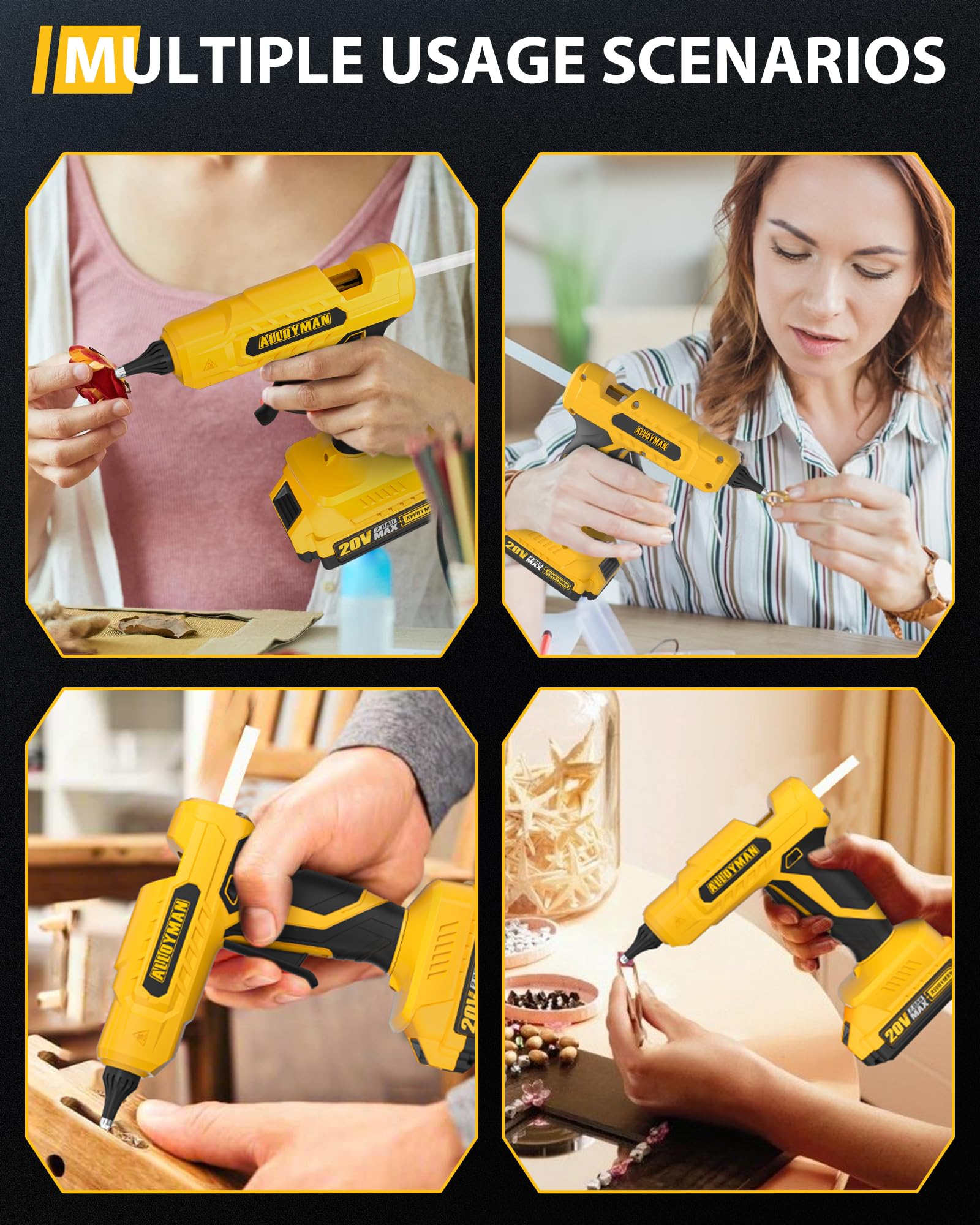 Alloyman 20V Cordless Hot Glue Gun - Fast Heating, Drip-Free with LED Light & 20 Full Size Glue Sticks - Perfect for Arts, Crafts, DIY Gifts, Home Repairs & School Projects