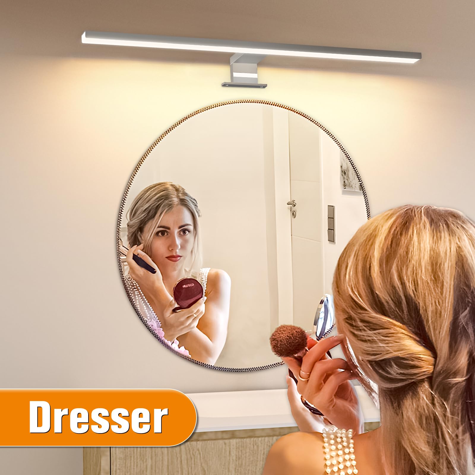 APONUO 32 Inch LED Bathroom Mirror with Lights, 18W 4000K/6000K Dimmable Makeup Mirror, 1700lm IP44 Waterproof Stainless Steel Vanity Mirror with Touch Switch - Perfect for Bathroom, Dressing Room & Makeup Studio