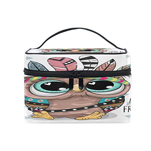 Hippie Cute Cartoon Tribal Owl Makeup Bag - Travel Cosmetic Organizer, Train Case & Toiletry Pouch for Women | Perfect for Vacation, Gym & Daily Essentials Storage