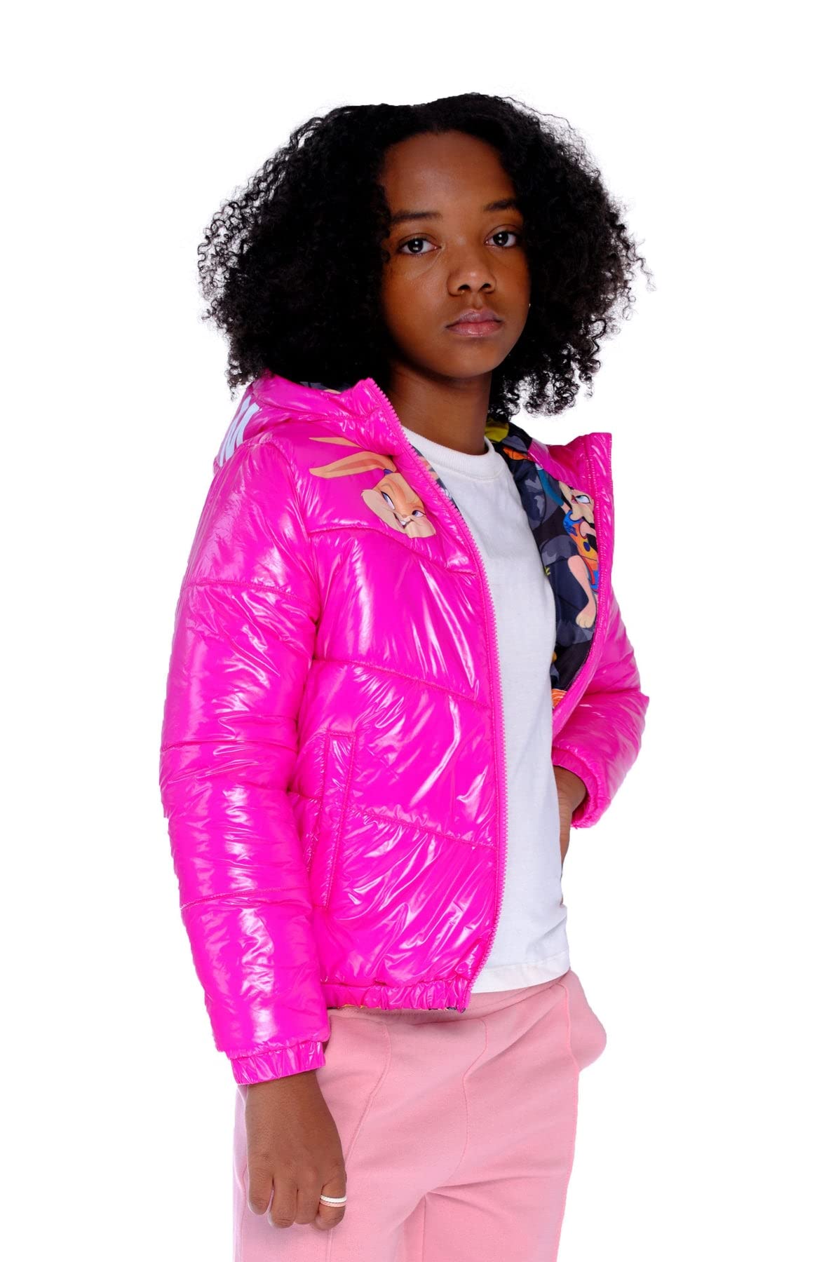 Stylish Girls' Cire Puffer Jacket with Mash Print Lining - Warm Winter Coat for School & Outdoor Activities