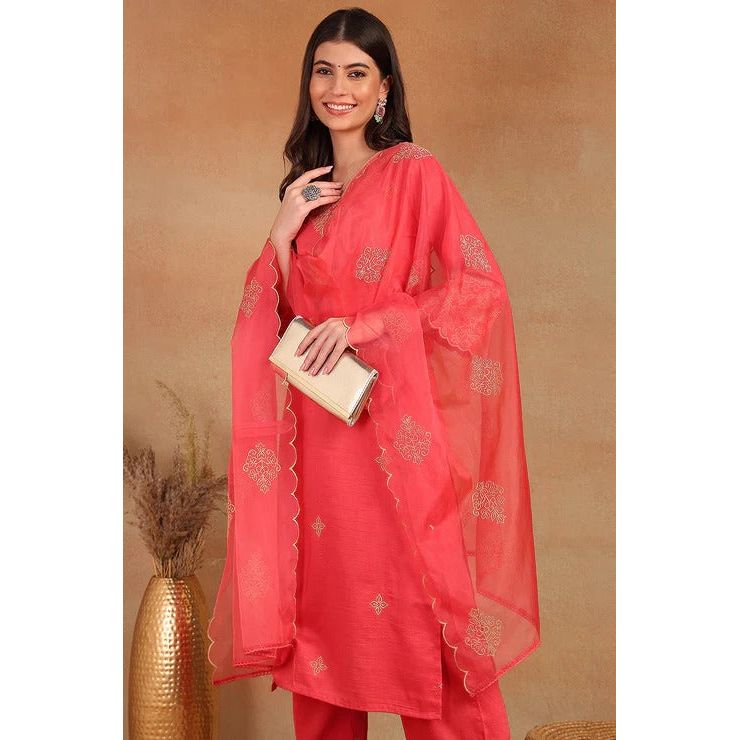 Elegant Pink Silk Blend Kurta Set for Women - Perfect for Diwali, Festivals & Special Occasions | Comfortable Ethnic Wear for Parties, Weddings & Cultural Events