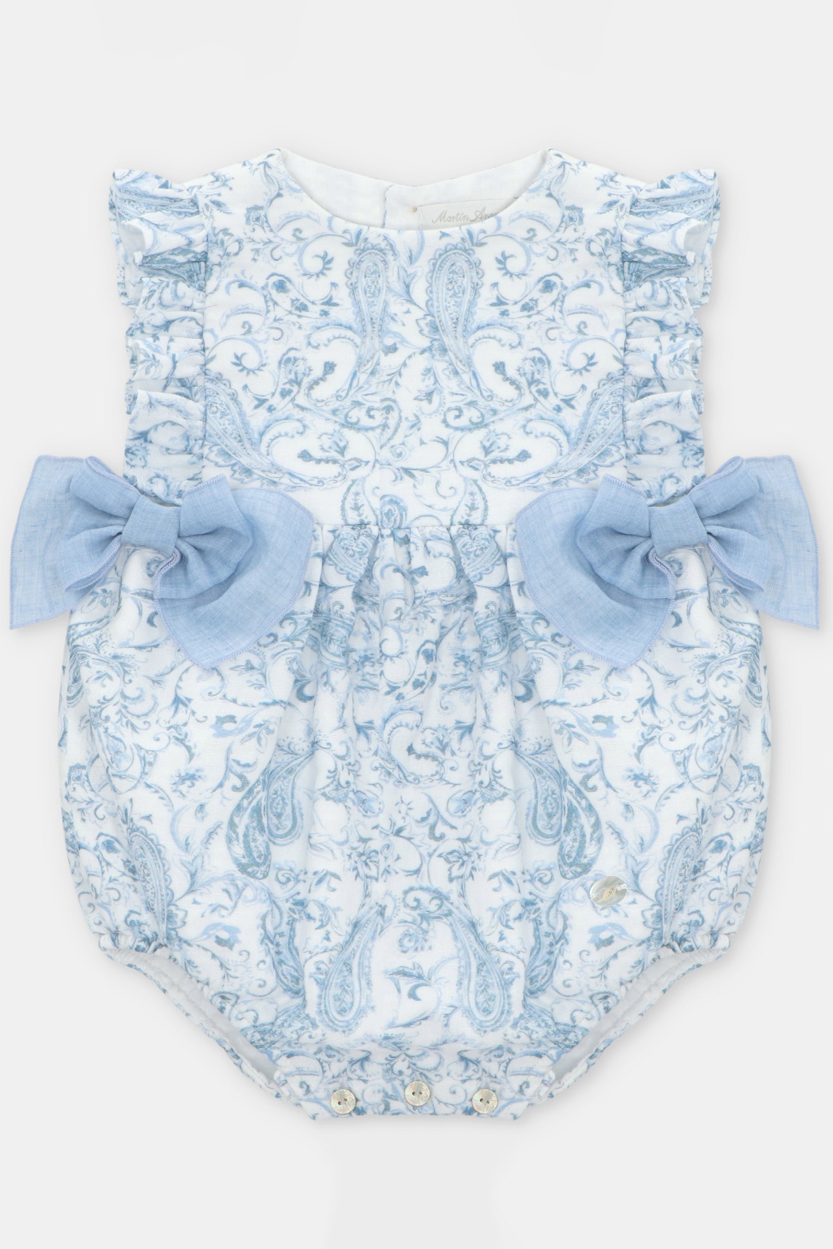 Lavinia Blue Paisley Bow Romper for Women - Floral Print Summer Jumpsuit with Adjustable Straps | Perfect for Beach Vacations, Outdoor Parties & Casual Wear
