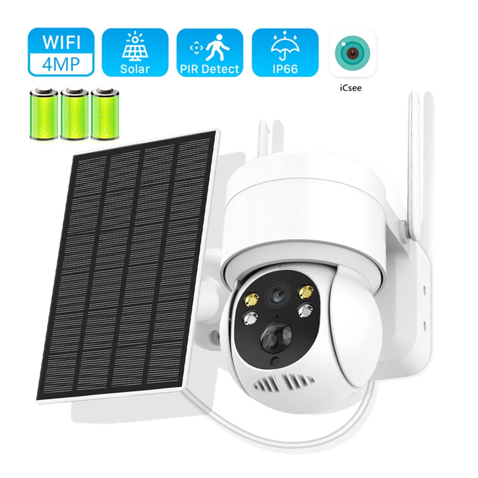 MZZYG Solar Security Camera - 4MP HD Wireless Outdoor WiFi IP Camera with Solar Panel & 7800mAh Rechargeable Battery (Includes 64GB Storage) - Ideal for Home, Yard, Garage & Business Surveillance