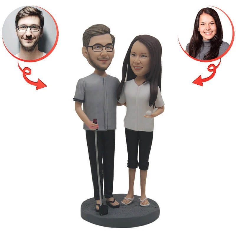 Custom Golf Couples Bobblehead - Personalized Golf Lover Gifts for Couples - Perfect for Anniversaries, Valentine's Day & Golf Tournaments