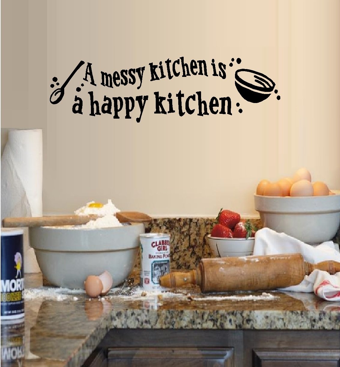 Funny Kitchen Wall Decal - 'A Messy Kitchen is A Happy Kitchen' - 8