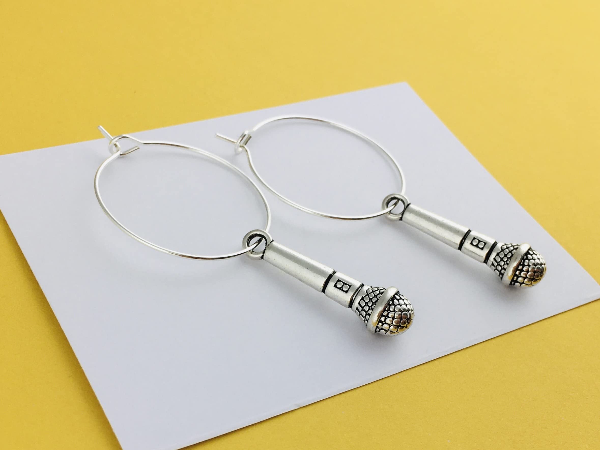Silver Plated Microphone Hoop Earrings - Music Note Jewelry for Pianist Teacher Singer | Perfect Musician Gift for Performances, Concerts & Music Lovers