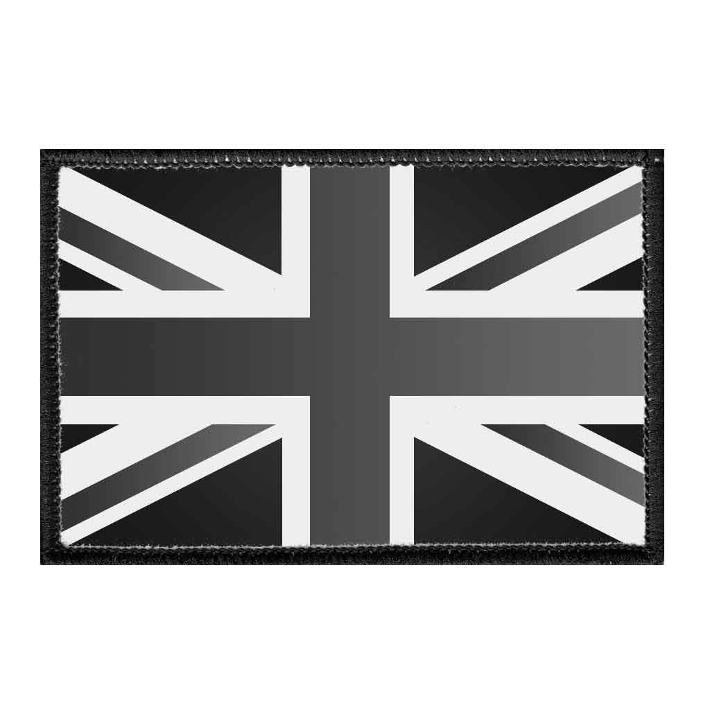 UK Flag Patch - Black & White | 2x3 Inch Hook and Loop Backing | Iron-On for Hats, Jackets, Bags & Denim | British Pride Accessory for Casual Wear, Travel & Events