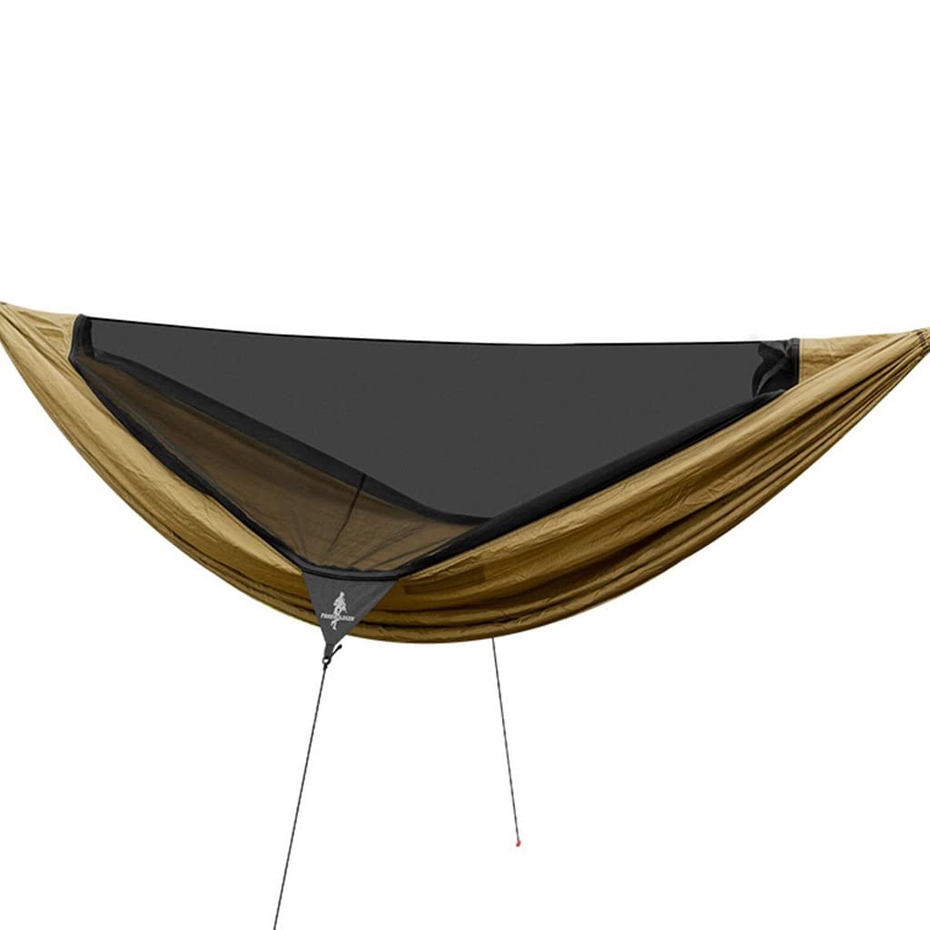Premium Camping Hammock with Mosquito Net & Tree Straps - 280x140cm Portable Travel Hammock with Heavy-Duty D Carabiners - Lightweight for Backpacking, Beach, Backyard & Outdoor Adventures (Brown) - Perfect for Relaxing, Hiking & Camping Trips