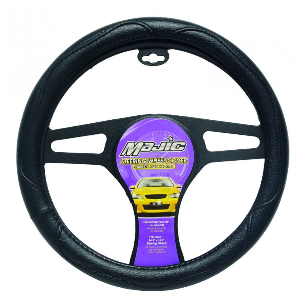 Premium Black Leather Steering Wheel Cover - Universal 15