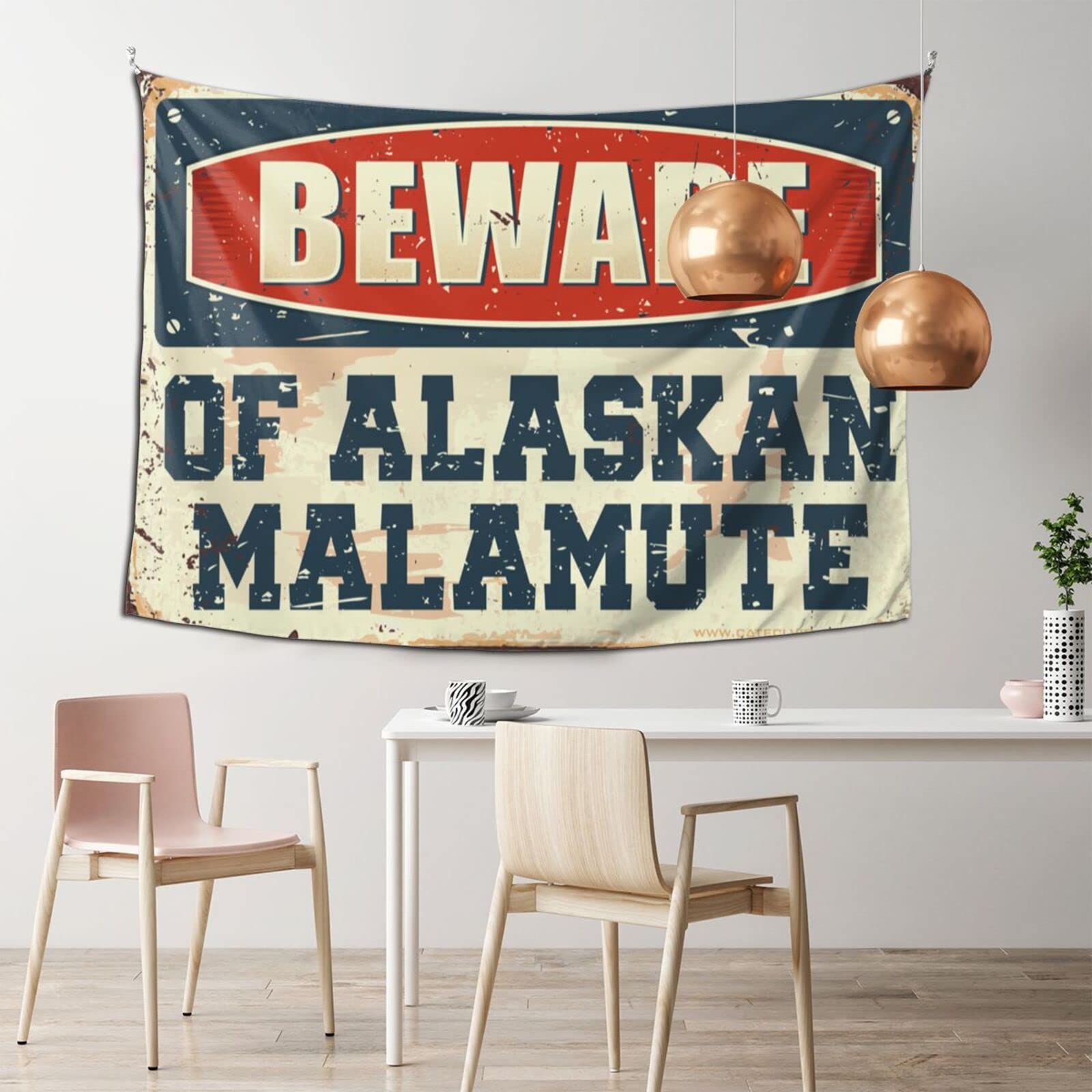 Beware of Alaskan Malamute Tapestry - 75x100cm Dog Lover Wall Decor for Bedroom, Man Cave & Home Office - Durable Fabric Hanging Art for Pet Owners