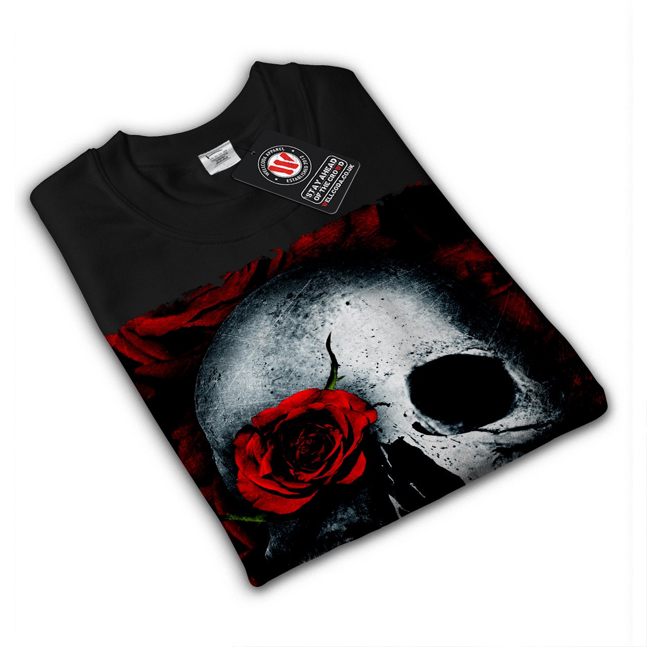 Wellcoda Men's Skull & Rose Print Sweatshirt - Biker Style Casual Pullover for Motorcycle Riding, Streetwear & Everyday Comfort