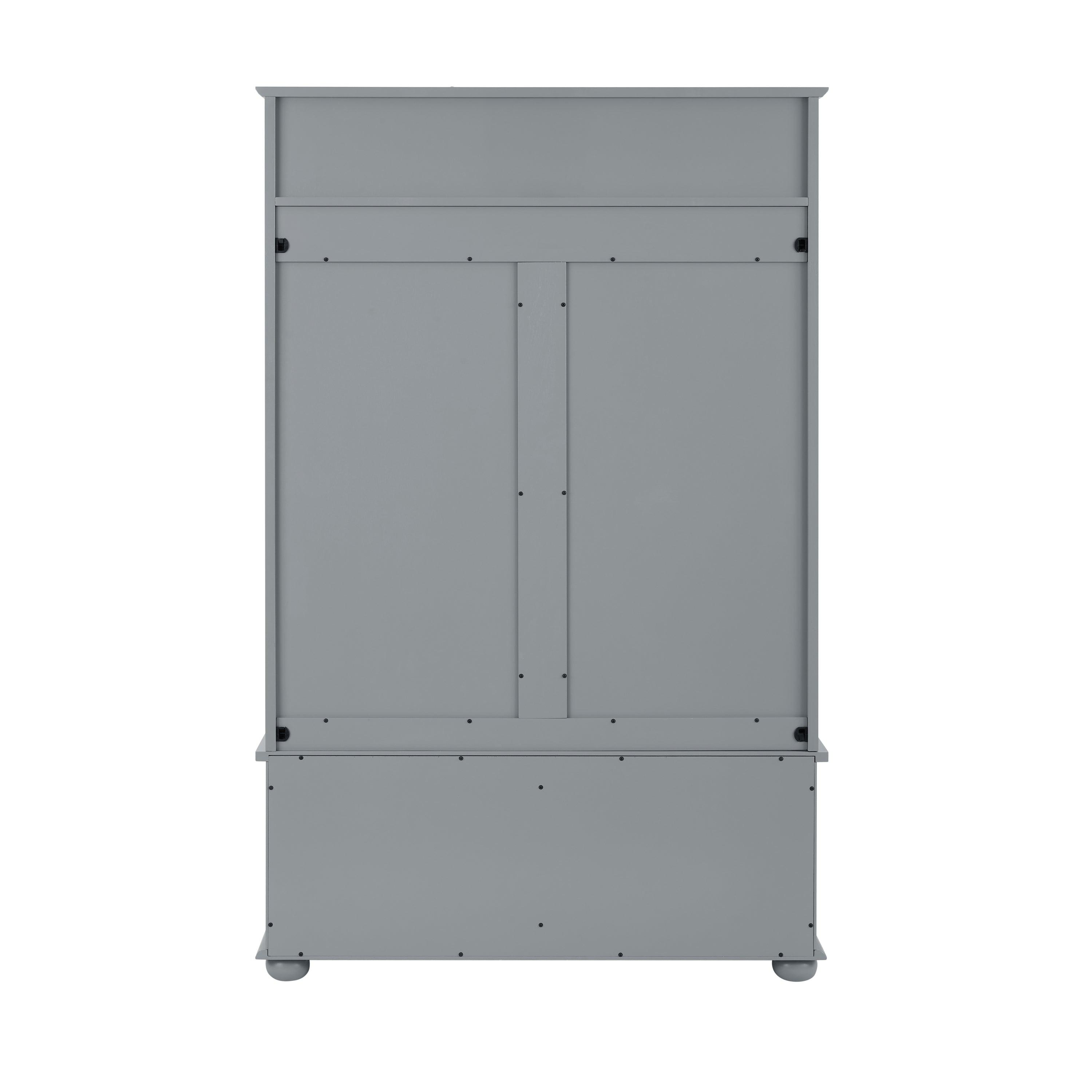 Stylish Gray Entryway Bench with Rattan Shelves & Shoe Storage - Solid Wood Hall Tree (40.16