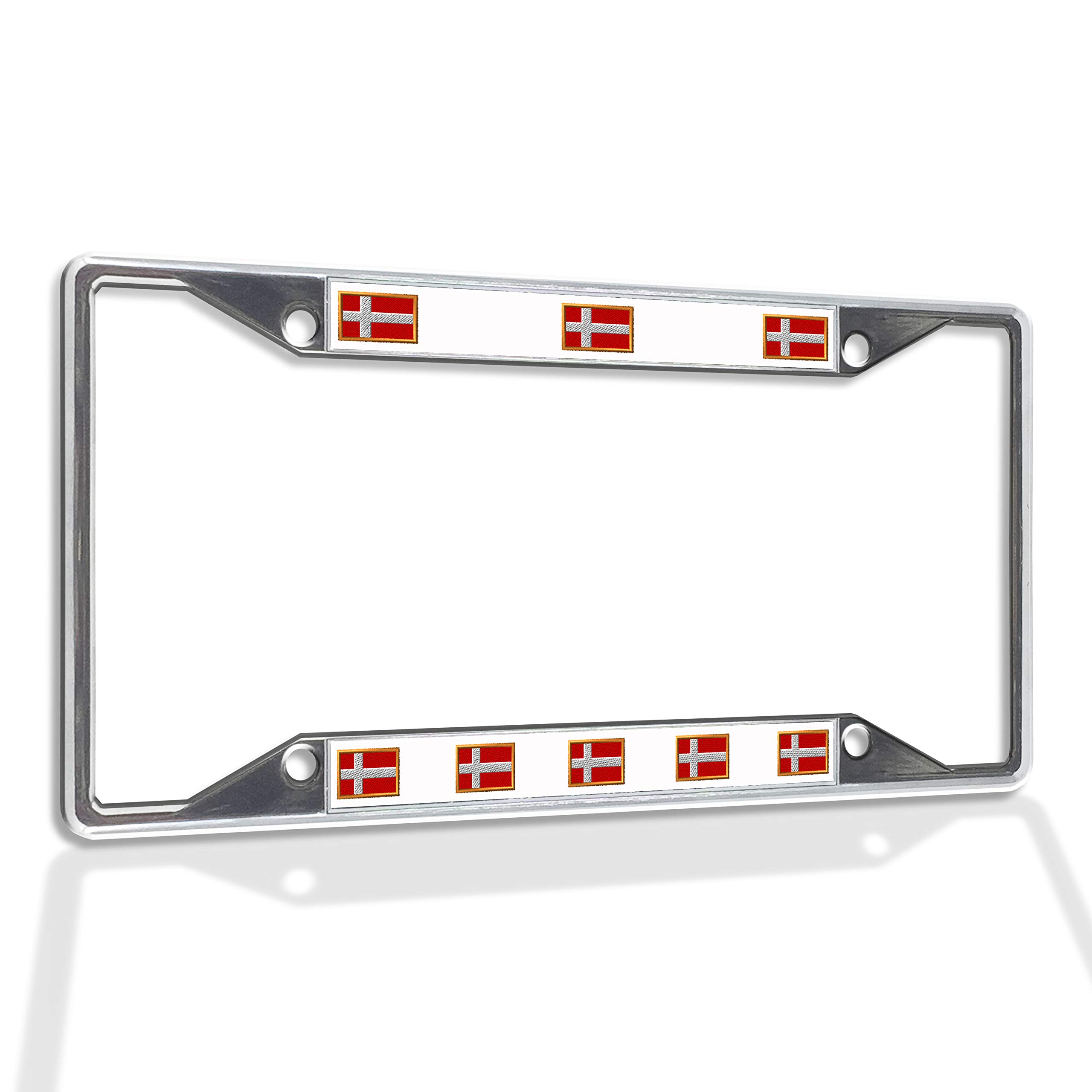 Premium Metal Insert License Plate Frame - Denmark Style, Weatherproof & Rustproof Car Accessories with 4 Holes & Solid Chrome Insert - Perfect for European Cars, Motorcycles & Outdoor Vehicle Protection