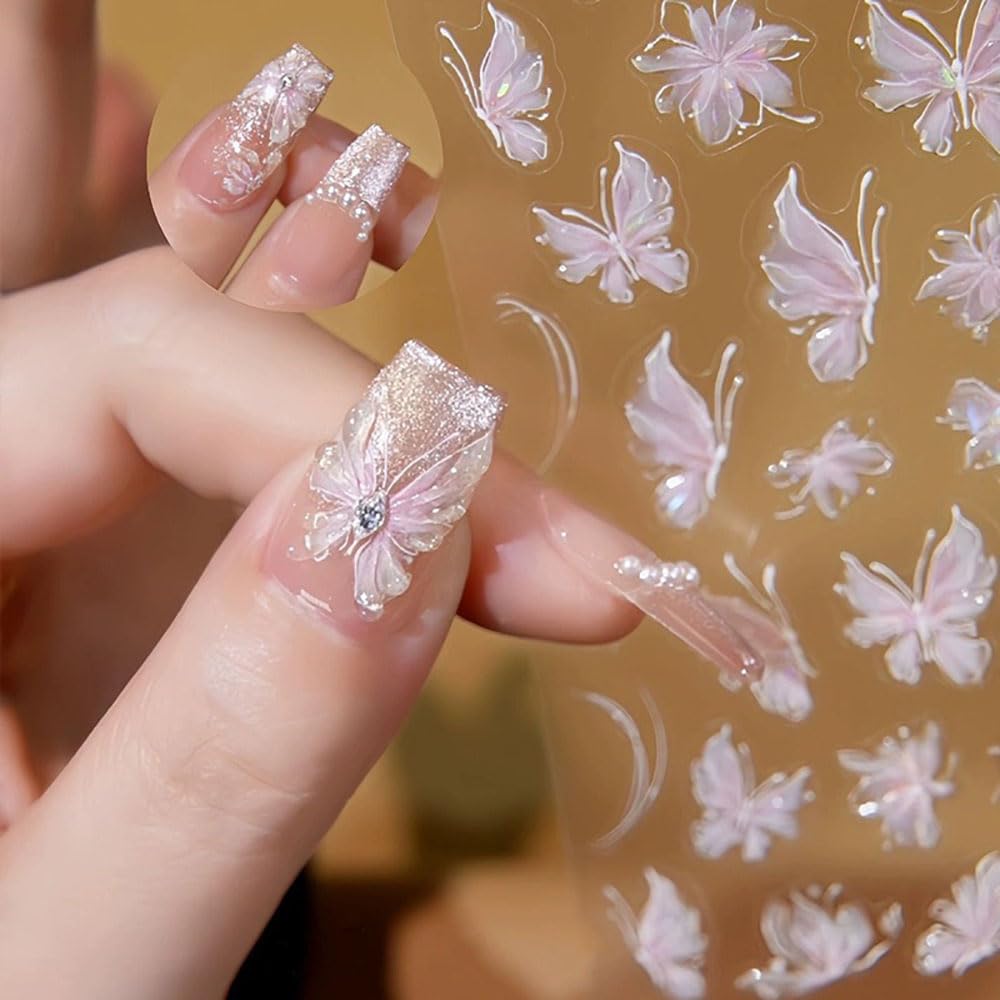 Aurora Butterfly Nail Art Stickers - Lightweight Shell & Laser Butterfly Nail Decals for Manicure | Perfect for DIY Nail Art, Parties, and Special Occasions