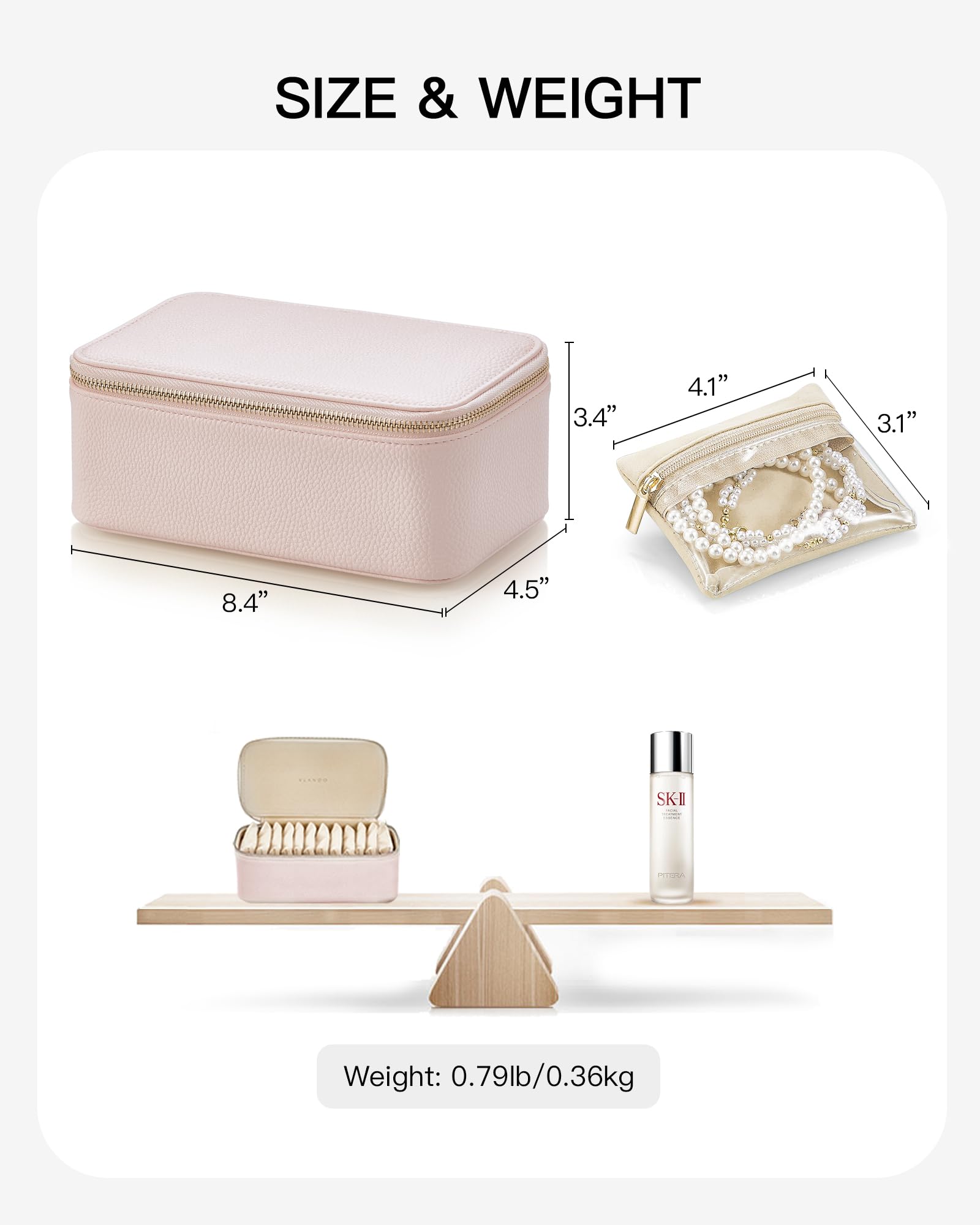 Vlando Jewelry Box with 12 Velvet Jewelry Bags - Portable Travel Jewelry Organizer Case for Women & Girls - Perfect Birthday, Christmas Gift Idea (Pink) - Great for Travel, Home Storage & Gift Giving
