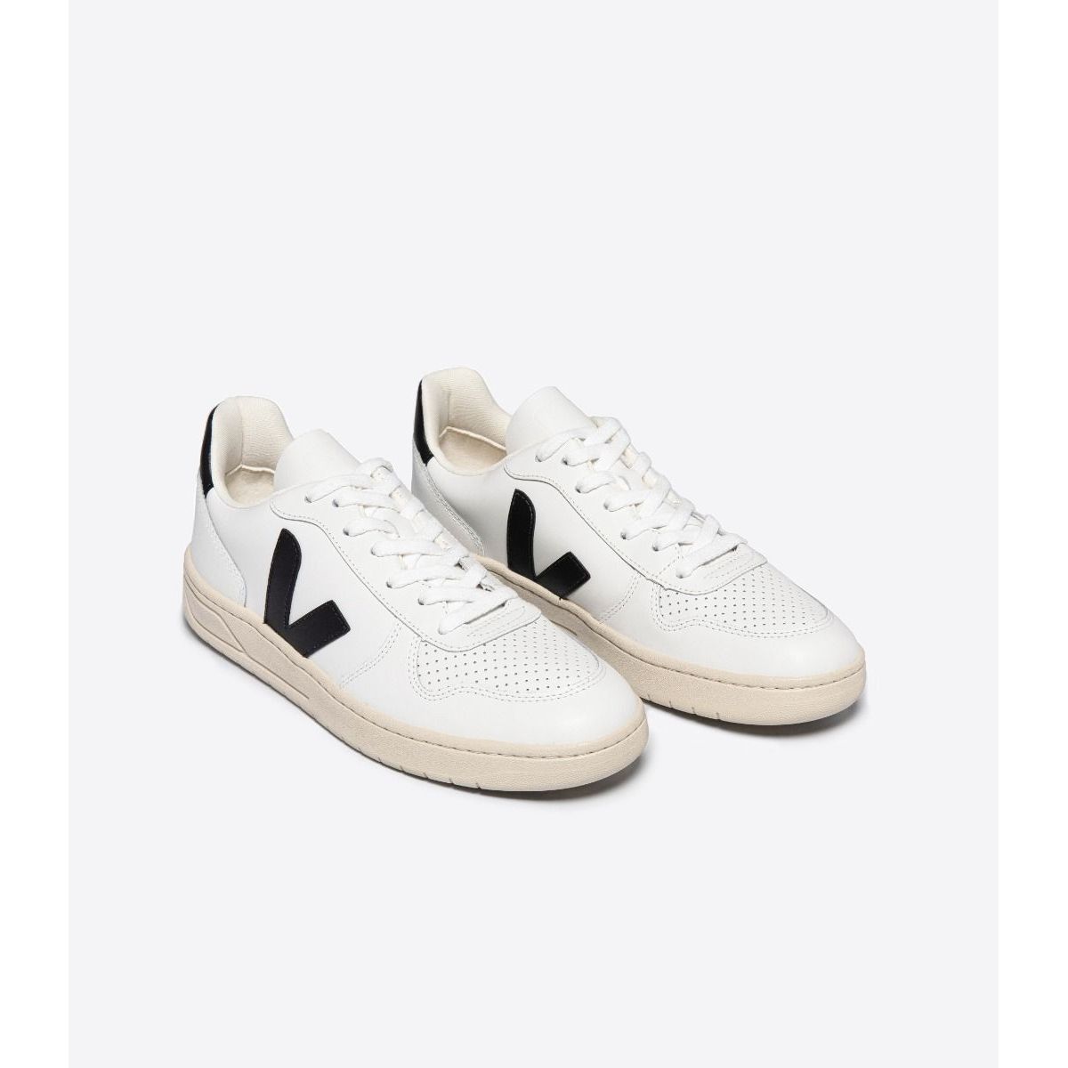 Veja Women's V 10 Leather Sneakers - White & Black Low Top Casual Shoes | Comfortable Vegan Sneakers for Walking, Work & Everyday Wear