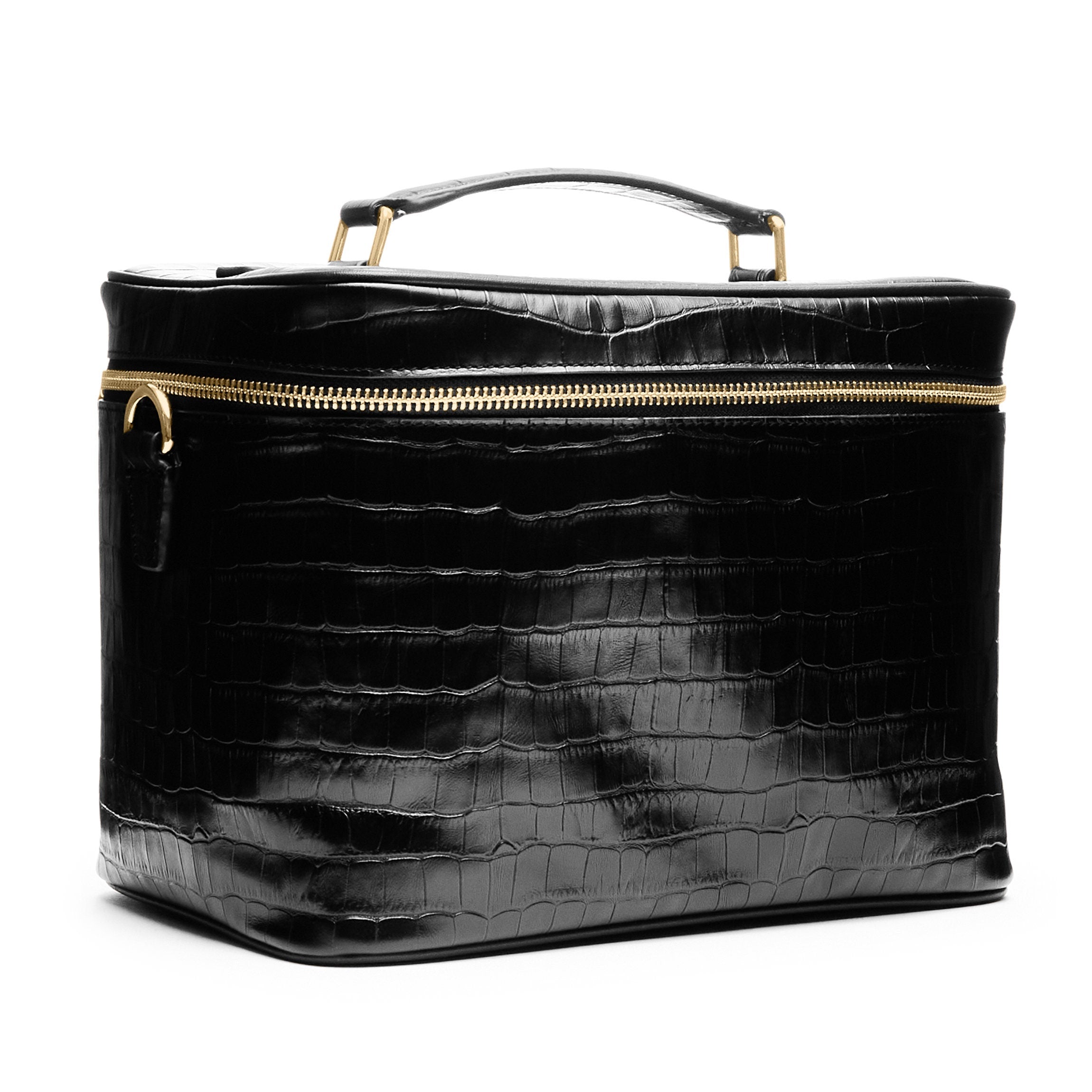 XL Black Crocodile Train Case Makeup Organizer - Professional Cosmetic Storage for Travel, Salon & Home Use