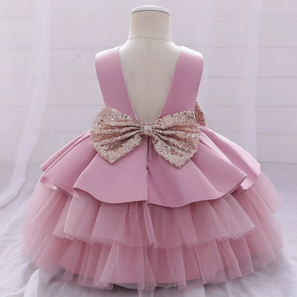 Pink Princess Round Tea Length Satin Flower Girl Dress - Elegant Flower Girl Attire for Weddings, Birthday Parties & Special Occasions