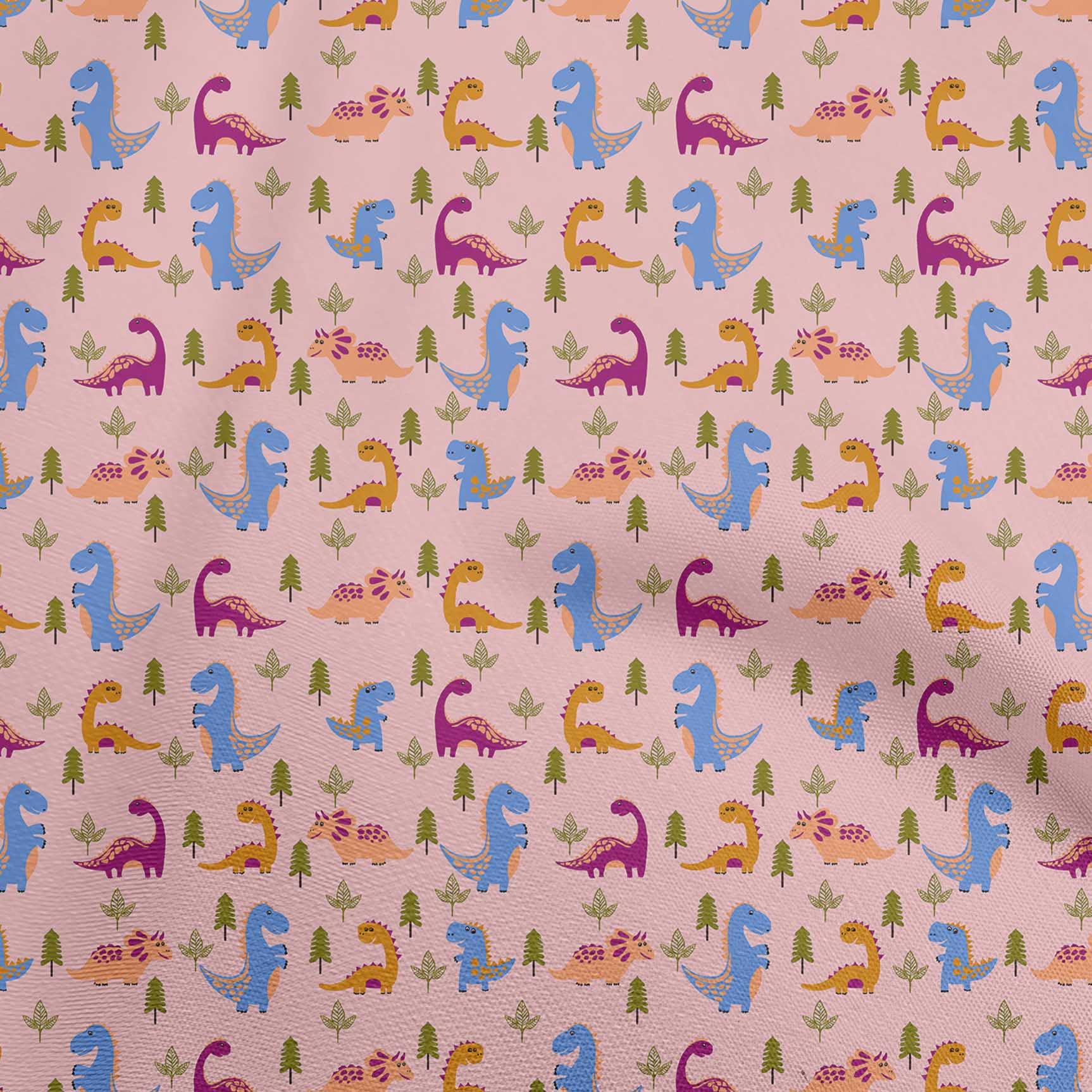 oneOone Cotton Cambric Pink Dinosaur Cartoon Print Fabric by The Yard - 56 Inch Wide Soft Dress Material for Kids Clothing, DIY Crafts & Home Decor