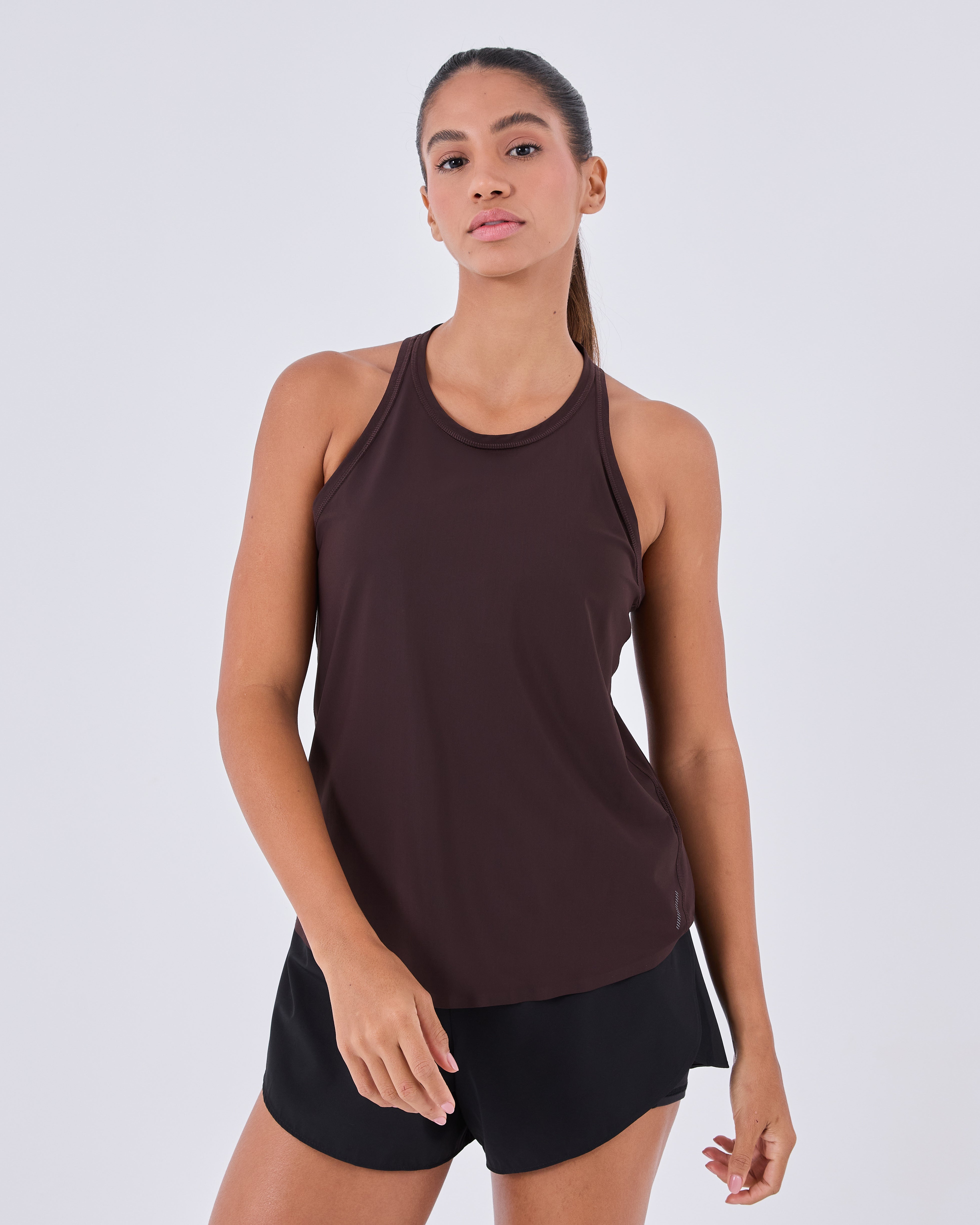Women's Running Tank Top & Shorts Set - Dark Cocoa - Moisture-Wicking Athletic Outfit for Gym, Jogging & Yoga