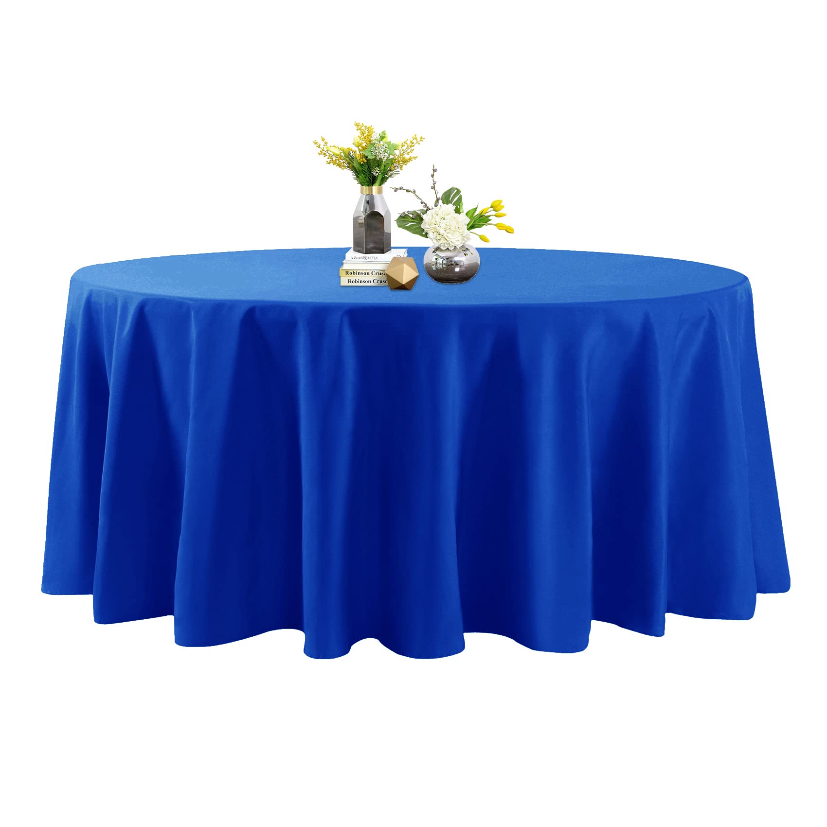 2 Pack 132 Inch Round Tablecloth - Stain & Wrinkle Resistant Washable Polyester Table Cover for Dining, Buffet & Wedding - Royal Blue Decorative Fabric Tablecloth for Parties, Events & Home Decor