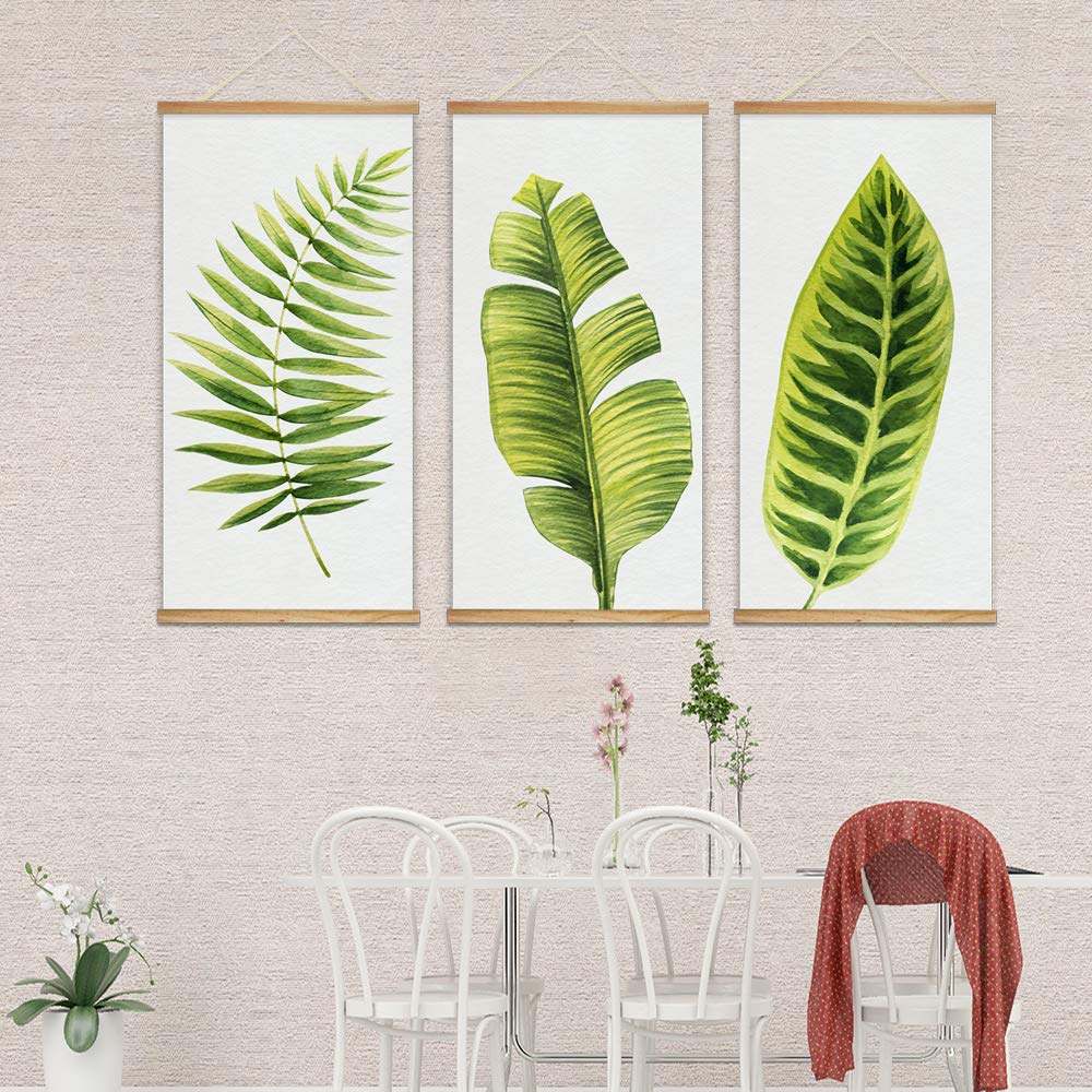 Wall26 Framed Green Plants Wall Art - 3 Panel Canvas Prints 18x36 Inches, Ready to Hang with Wood Frames | Perfect for Living Room, Bedroom & Office Decor