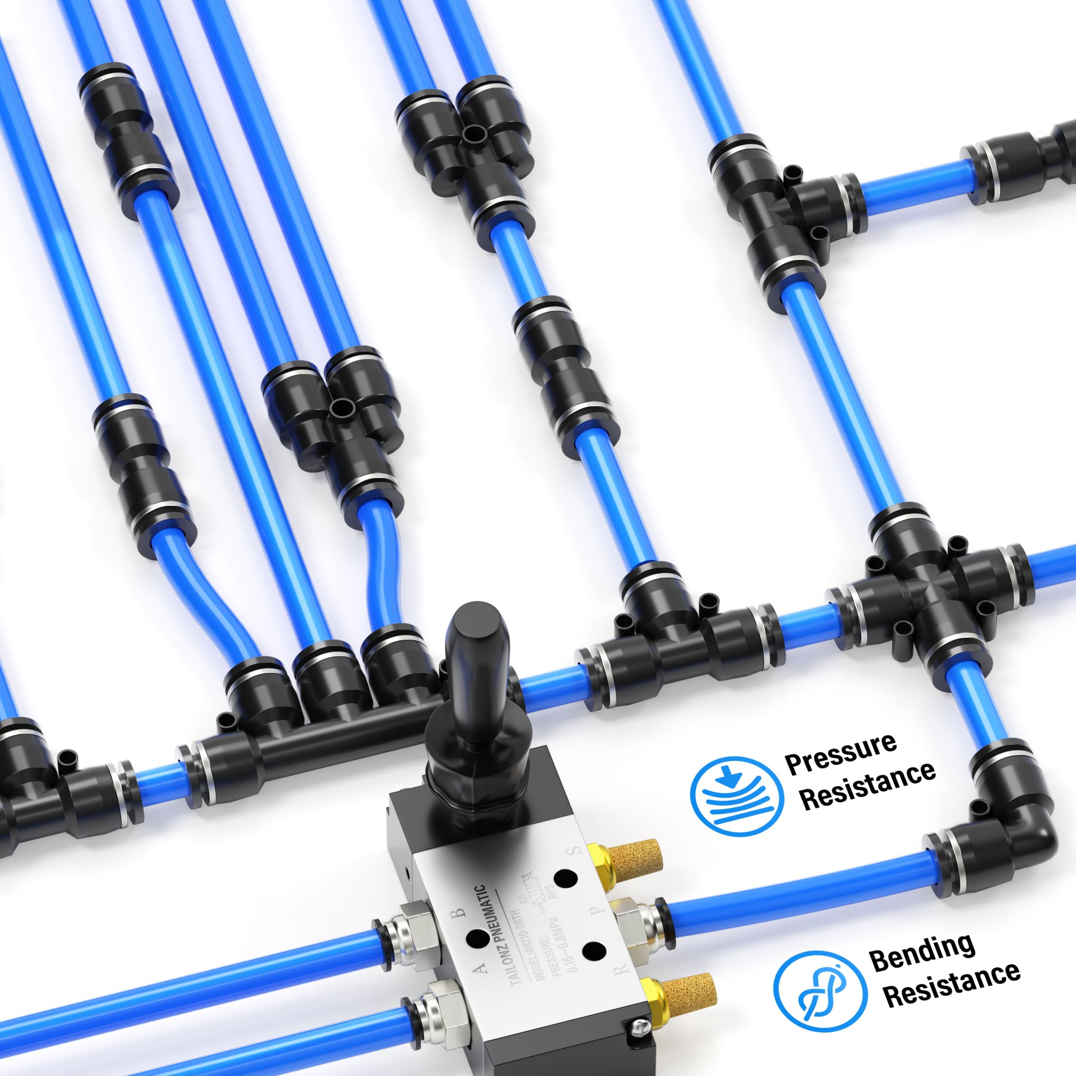 TAILONZ PNEUMATIC Blue 1/4 Inch OD 10 Meters PU Air Hose - High Pressure Flexible Polyurethane Tube for Air Compressor, Pneumatic Tools, and Fluid Transfer - Ideal for Industrial, Automotive, and DIY Projects