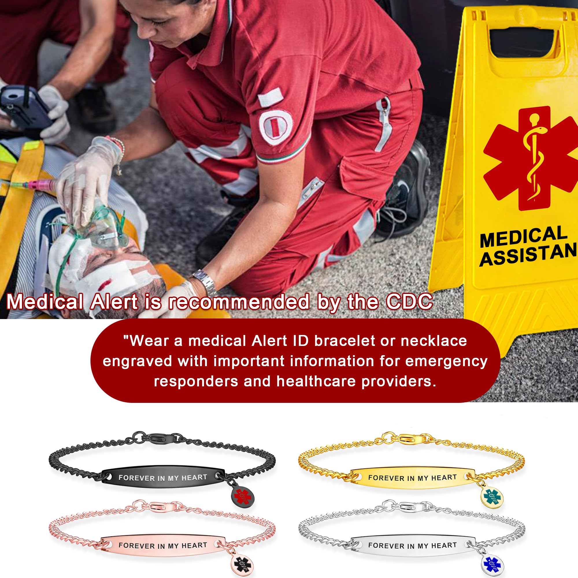 Personalized Stainless Steel Medical Alert Bracelet for Women & Men - Custom Medical ID Wristband for Emergency Situations - Perfect Gift for Mom, Dad, Seniors - Ideal for Daily Wear, Travel & Outdoor Activities