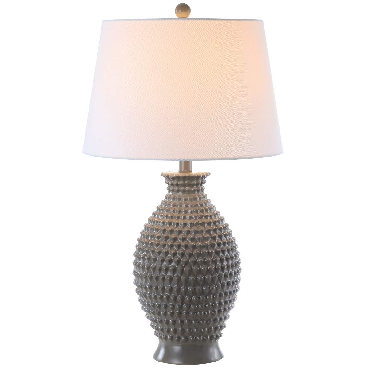 SAFAVIEH Lighting Collection Rosten Grey Textured 27-inch Table Lamp Set of 2 with LED Bulbs - Modern Bedside Lamp for Bedroom, Living Room & Home Office - Perfect for Reading, Working & Ambient Lighting