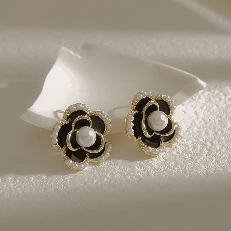 925 Sterling Silver Imitation Pearl Stud Earrings for Women - Elegant Black Pearl Earrings for Daily Wear, Office & Special Occasions