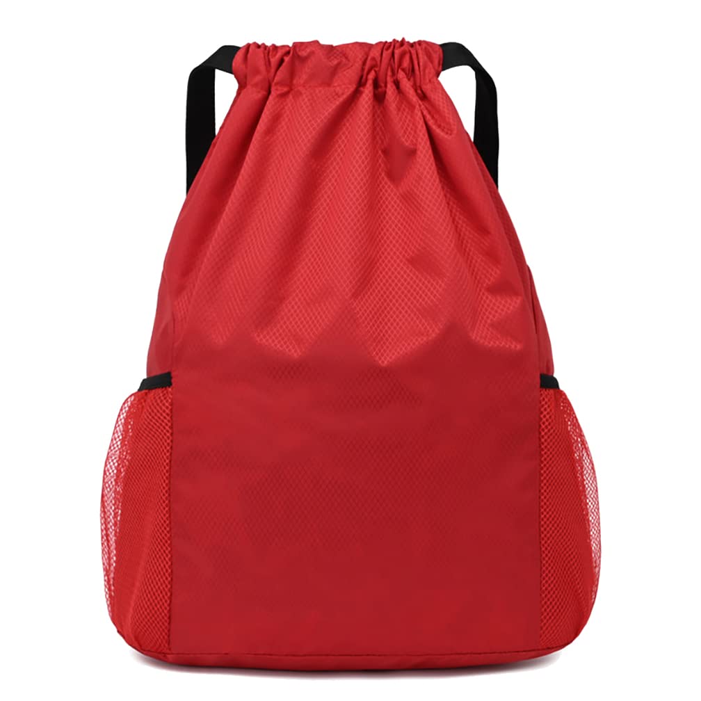 **UpLook Water-Resistant Drawstring Backpack for Men & Women – Lightweight Gym Sackpack with Large Cinch Side Pockets for Hiking, Travel & Daily Use (Dynamic Red)**