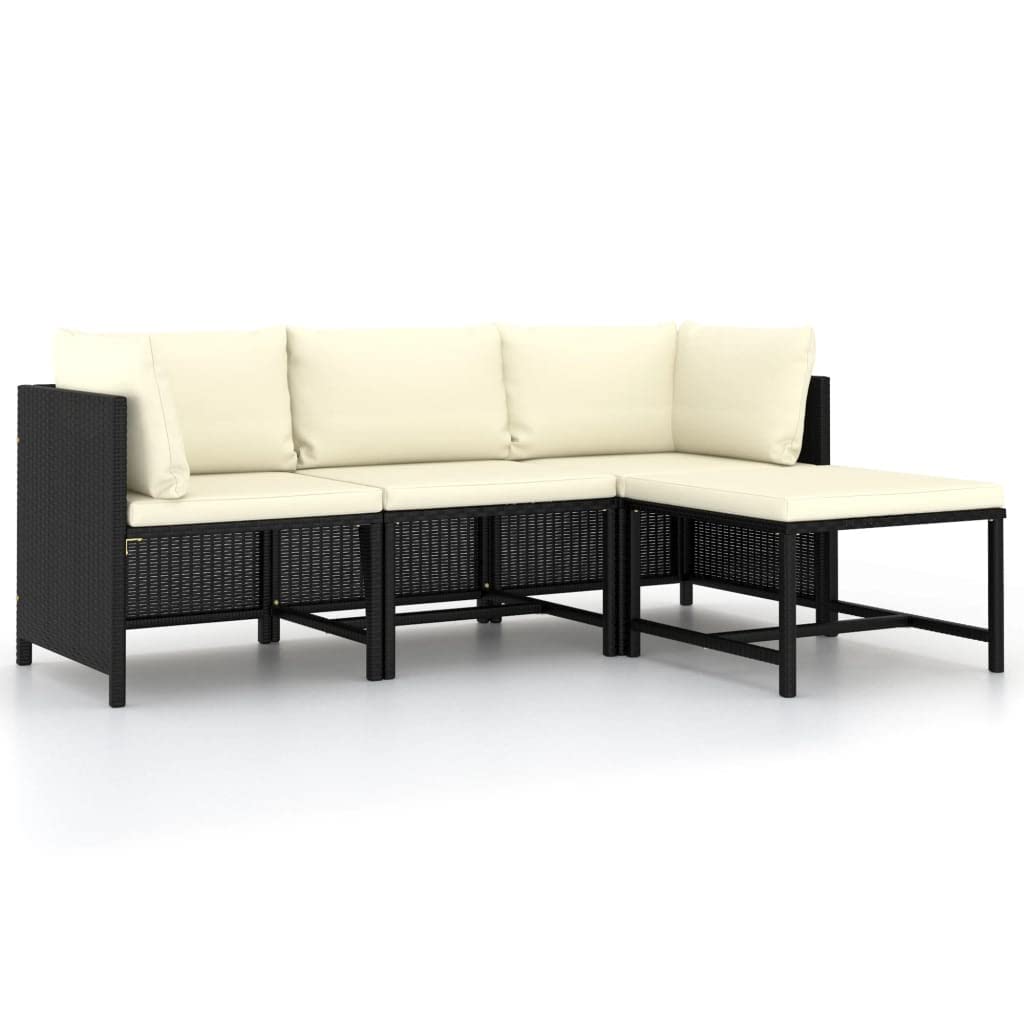 4-Piece Outdoor Patio Sofa Set with Waterproof Cushions - Black Poly Rattan Furniture for Garden, Backyard & Poolside (23.6g) - Perfect for Relaxing, Entertaining & Outdoor Dining