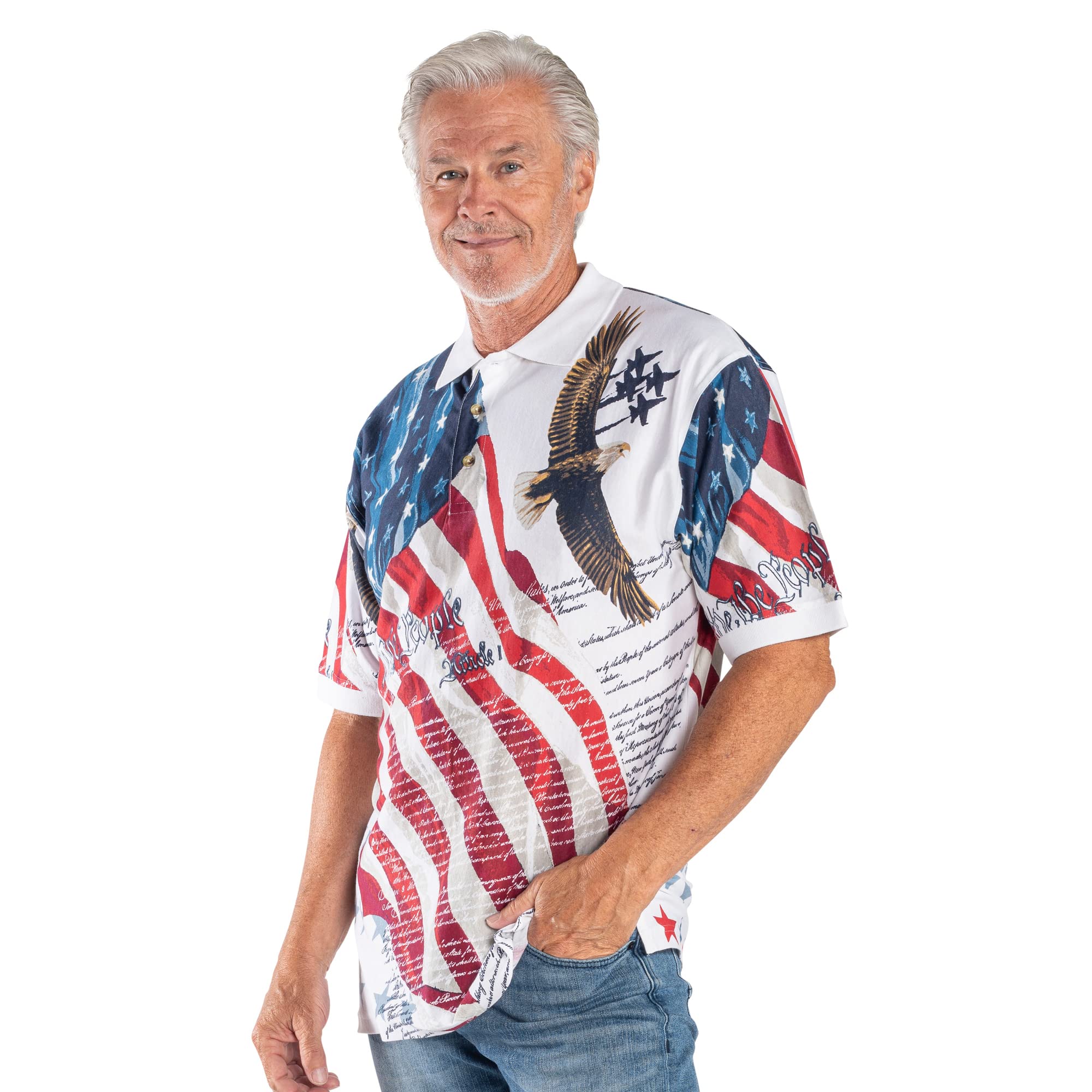 American Flag Polo Shirt for Men - Patriotic Cotton 4th of July Shirt with Button Closure - XL Size - Perfect for Independence Day Celebrations, BBQ Parties & Outdoor Events